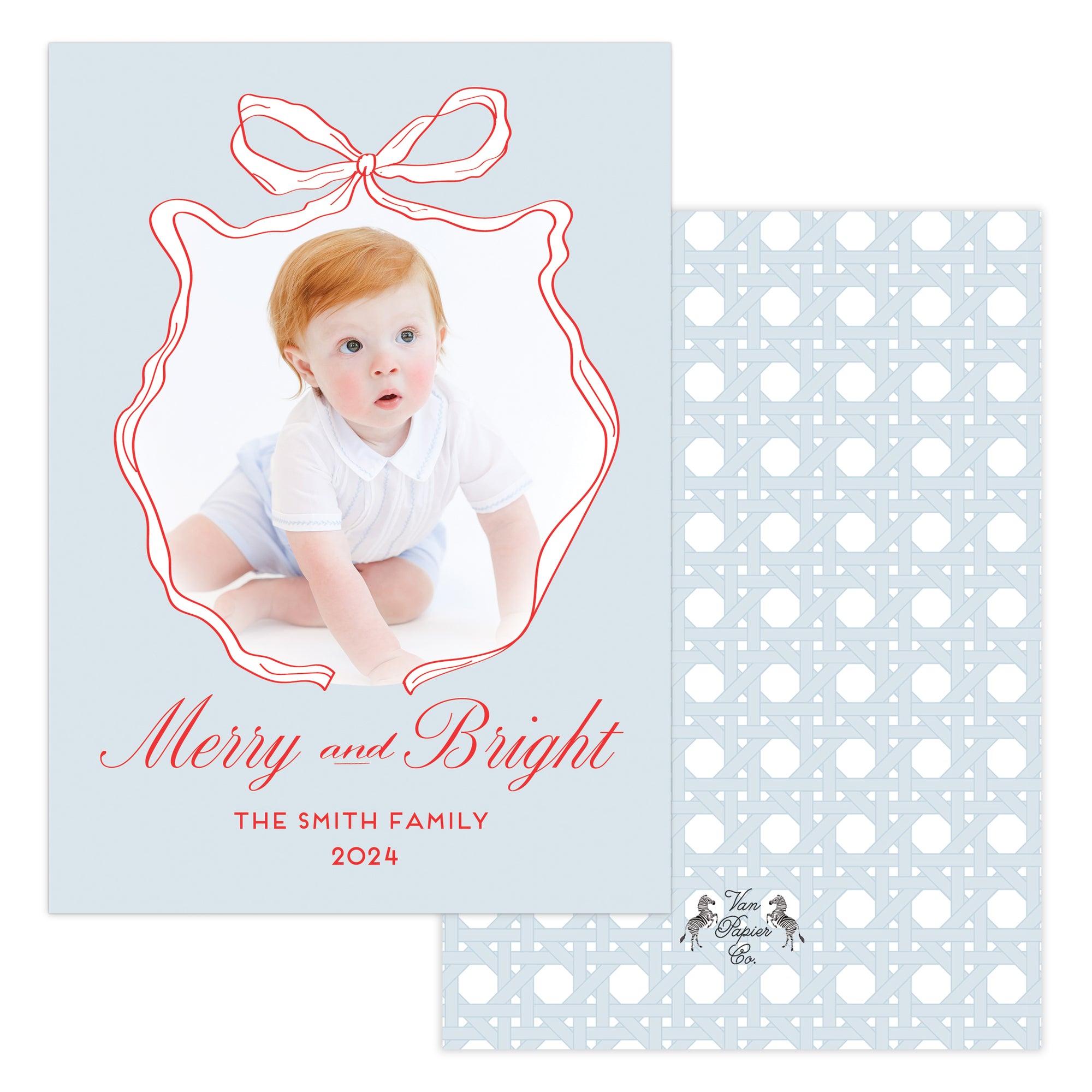 Coastal Blue Merry and Bright Christmas Card