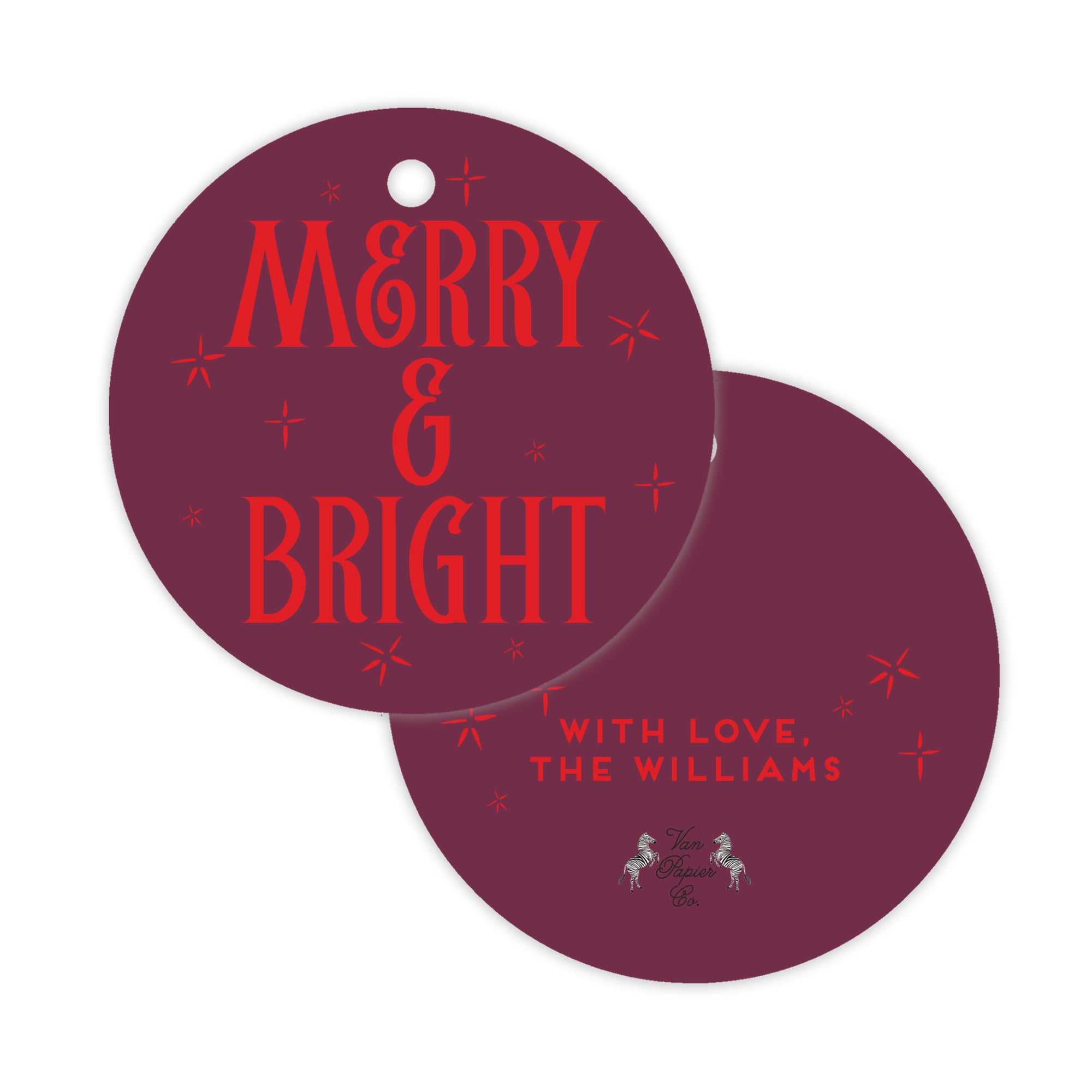 Round Merry & Bright Holiday Gift Tags