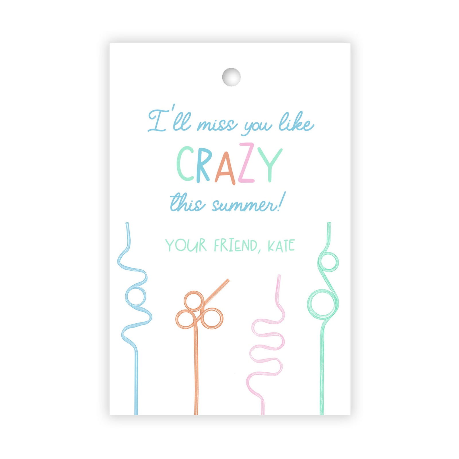Watercolor Crazy Straw Summer Tag