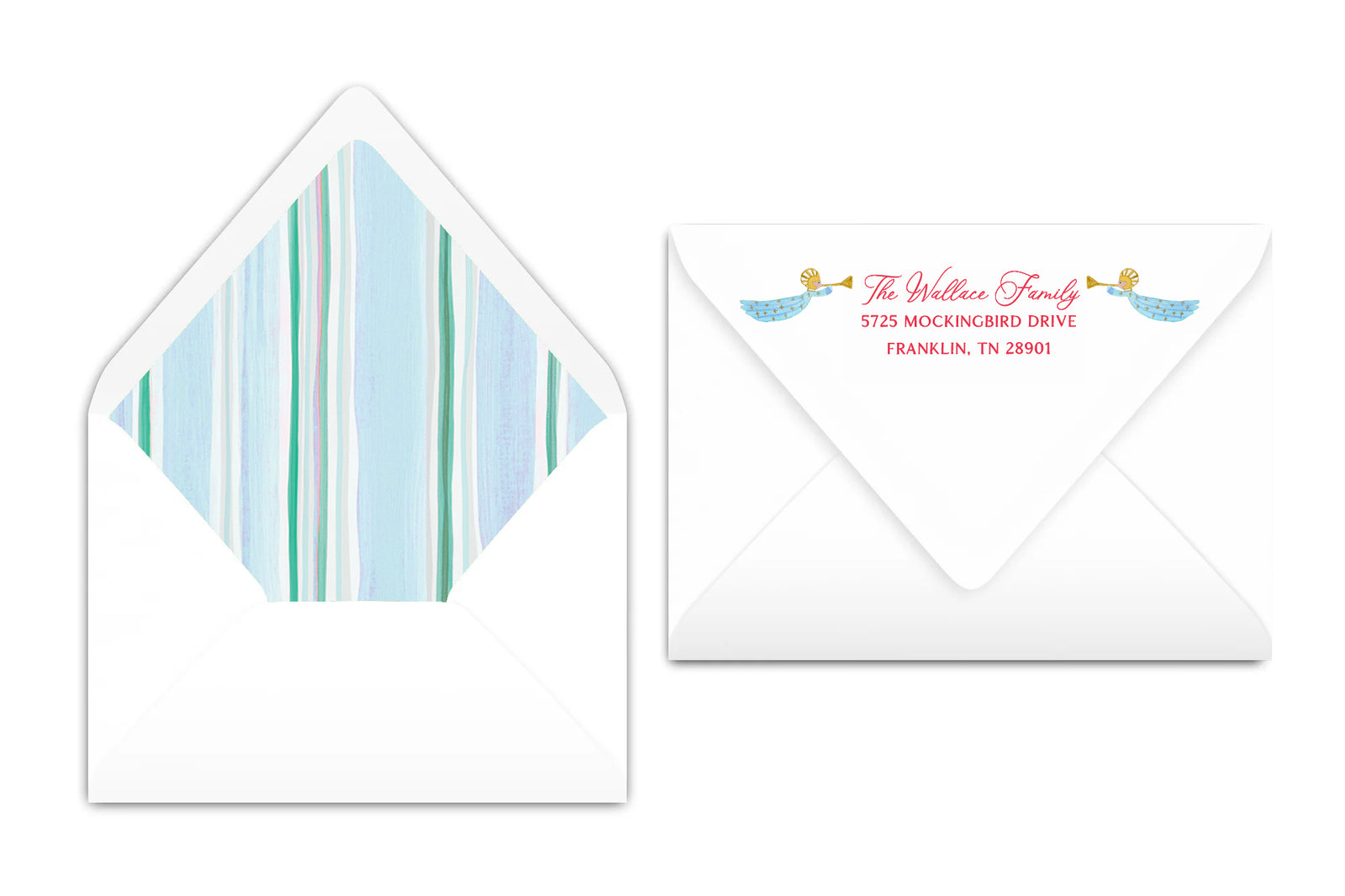 Holiday card with family photo and nativity scene illustration on a white background