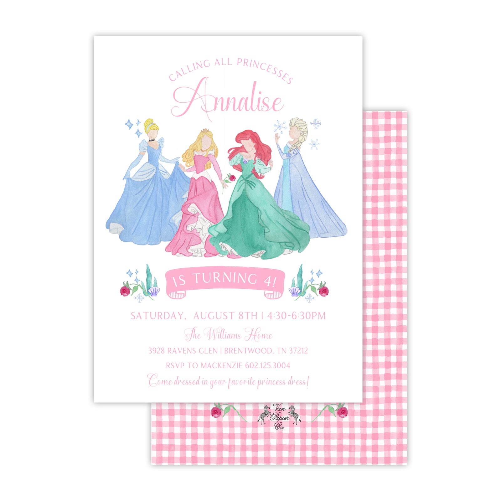 Watercolor Princess Birthday Invitation