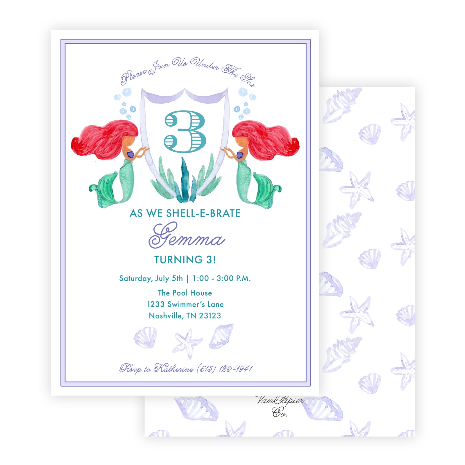 Watercolor Mermaid Birthday Invitation