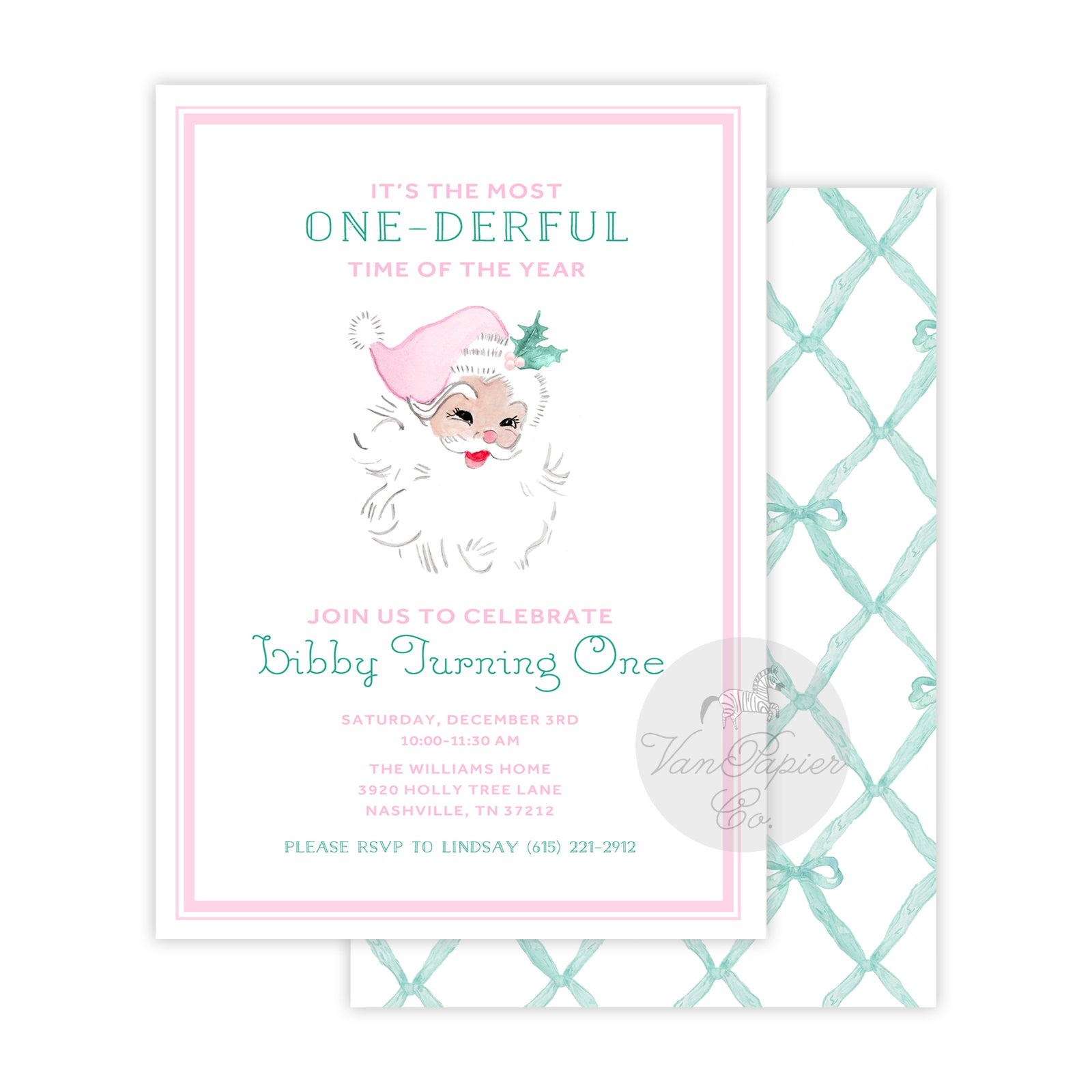 Pink Watercolor Santa Birthday Invitations