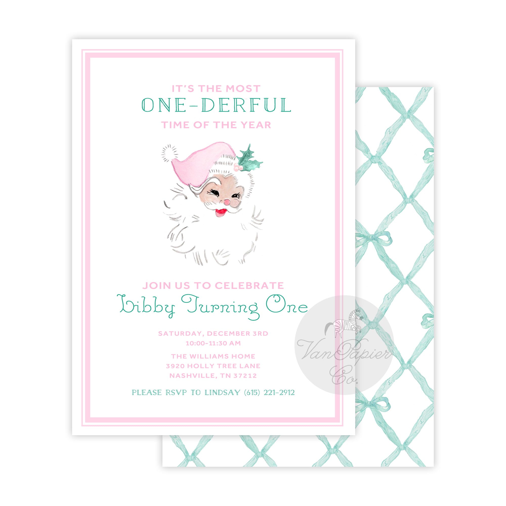 Pink Watercolor Santa Birthday Invitations