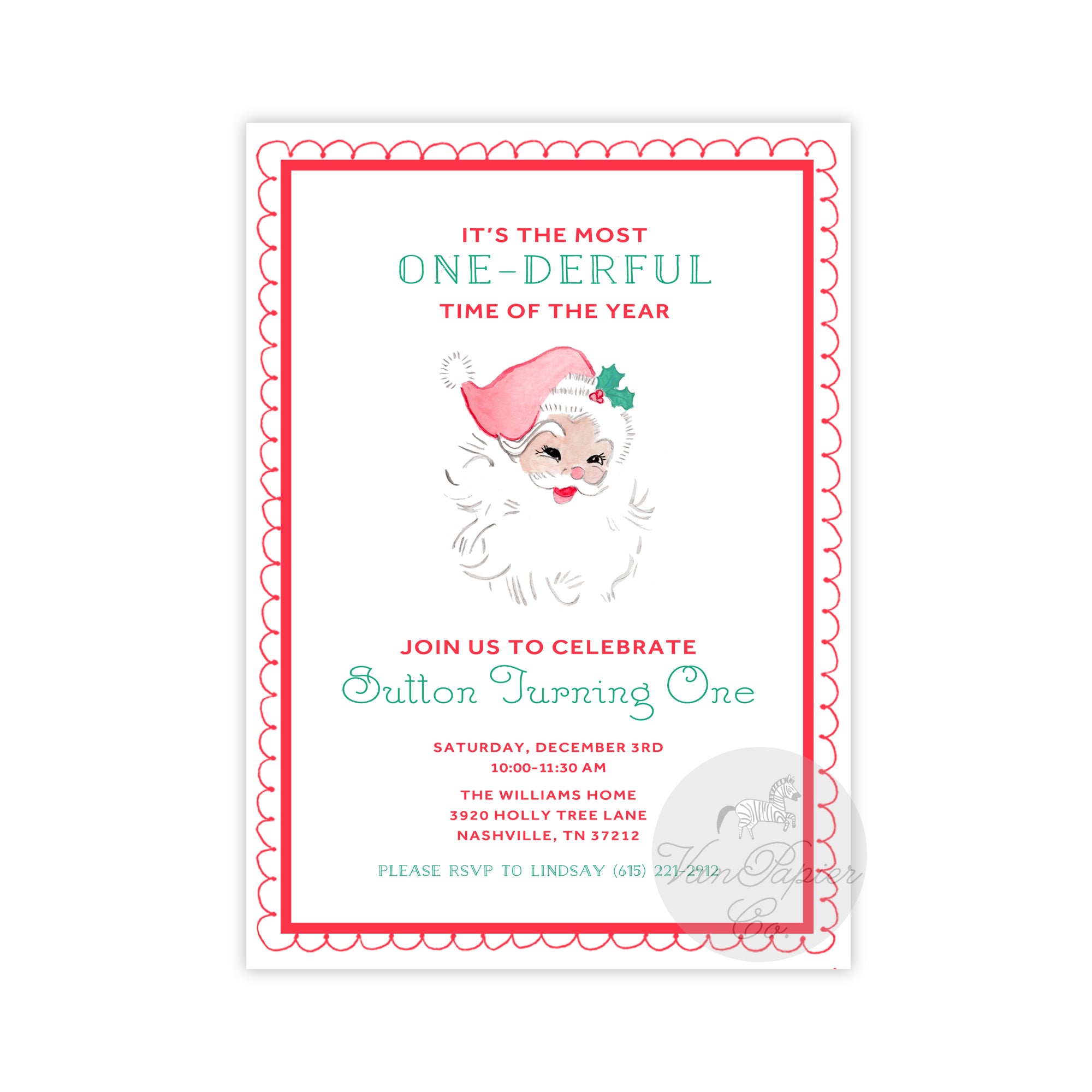 Red Watercolor Santa Birthday Invitations