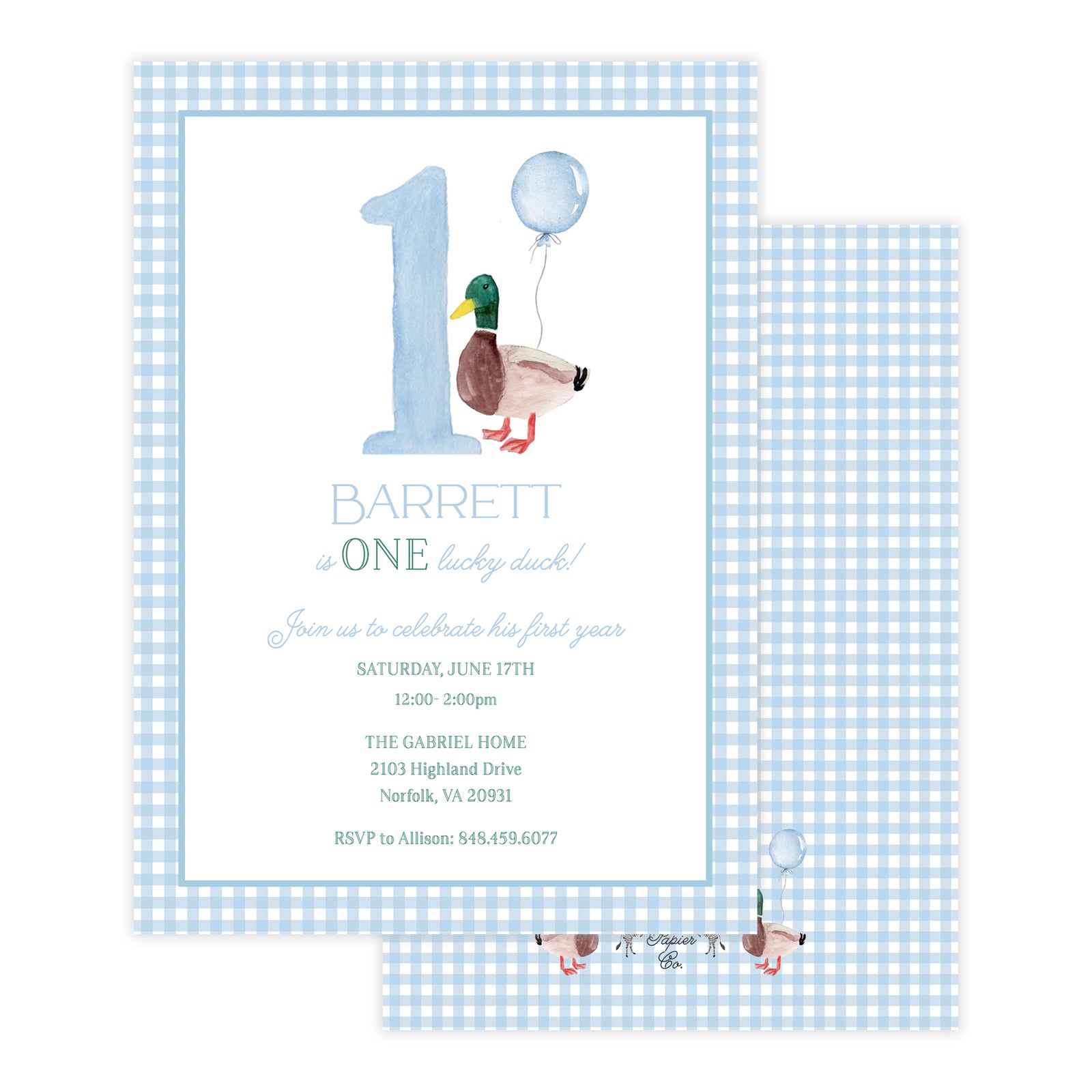 ONE Lucky Duck Birthday Invitation