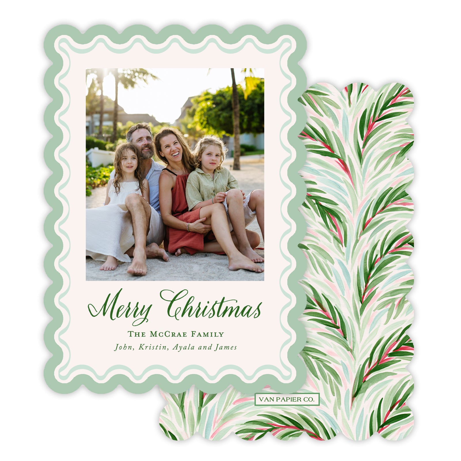Mint Green Scalloped Border Holiday Card