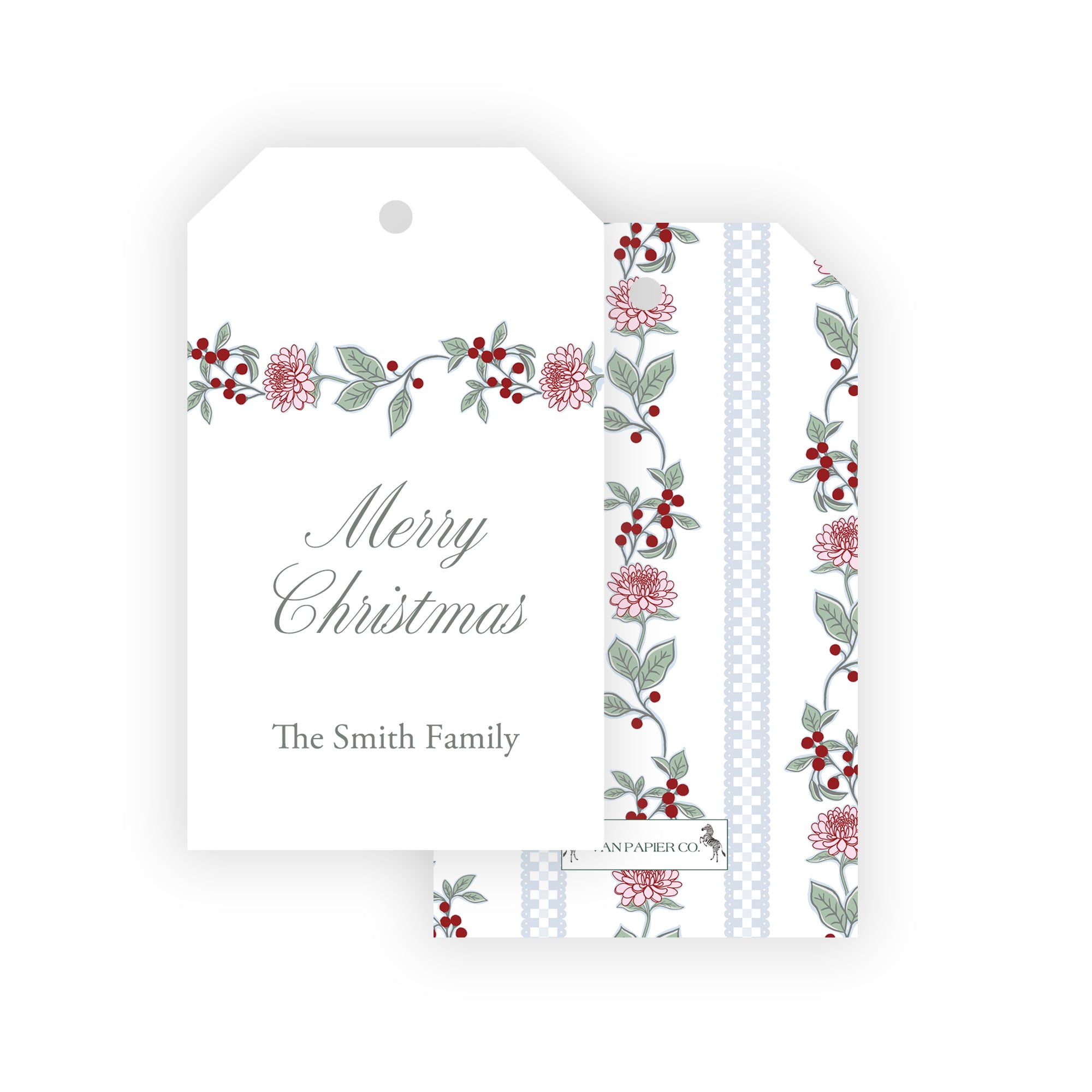 Blue Garland Stripe Holiday Gift Tags