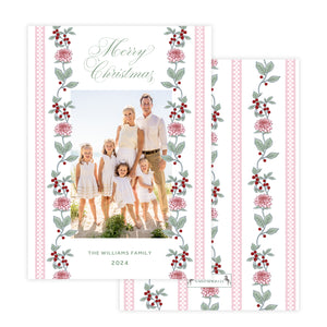 Pink Holly Garland Christmas Card