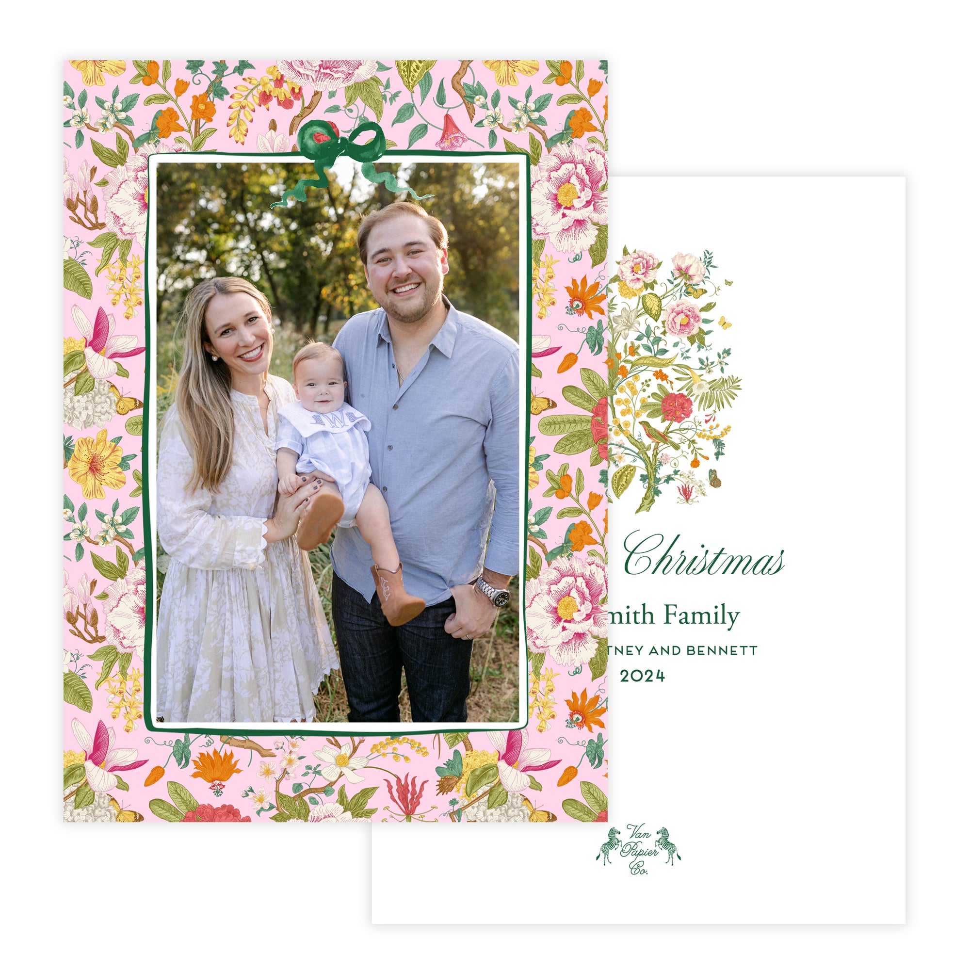 Pink Botanical Christmas Card