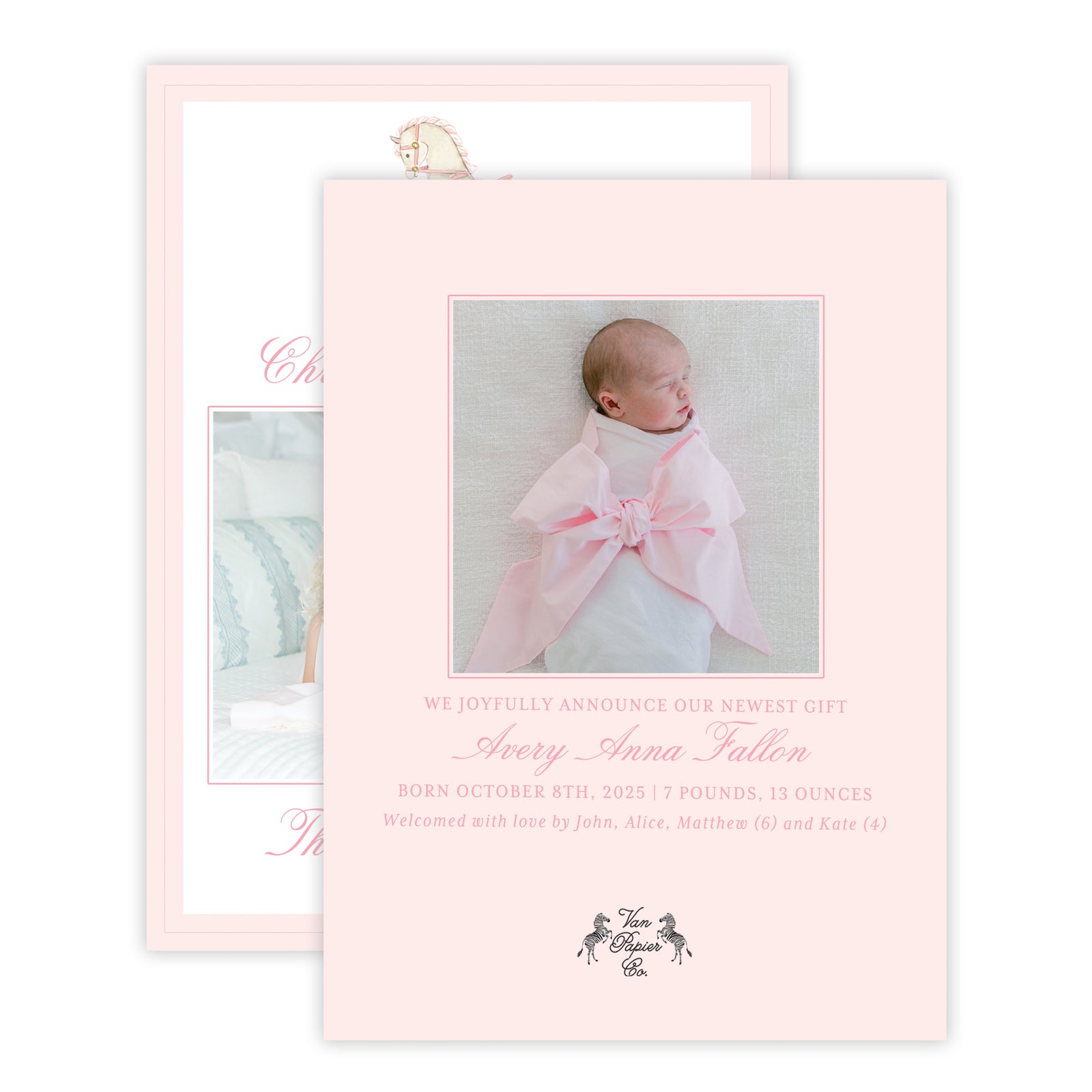 Pink Holiday Birth Announcement Card