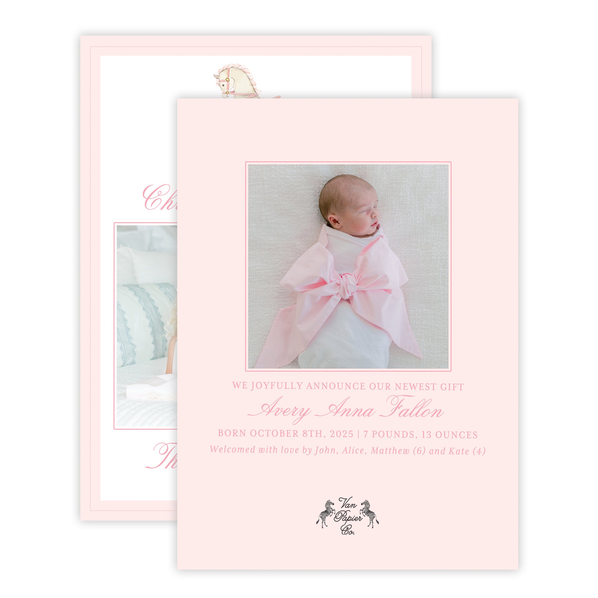 Pink Holiday Birth Announcement Card