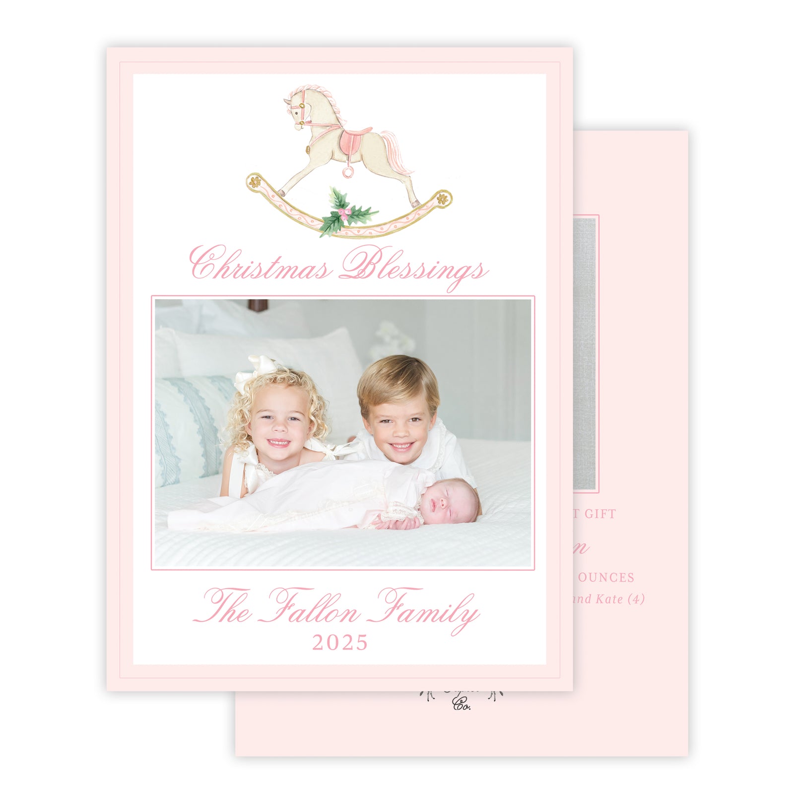 Pink Holiday Birth Announcement Card