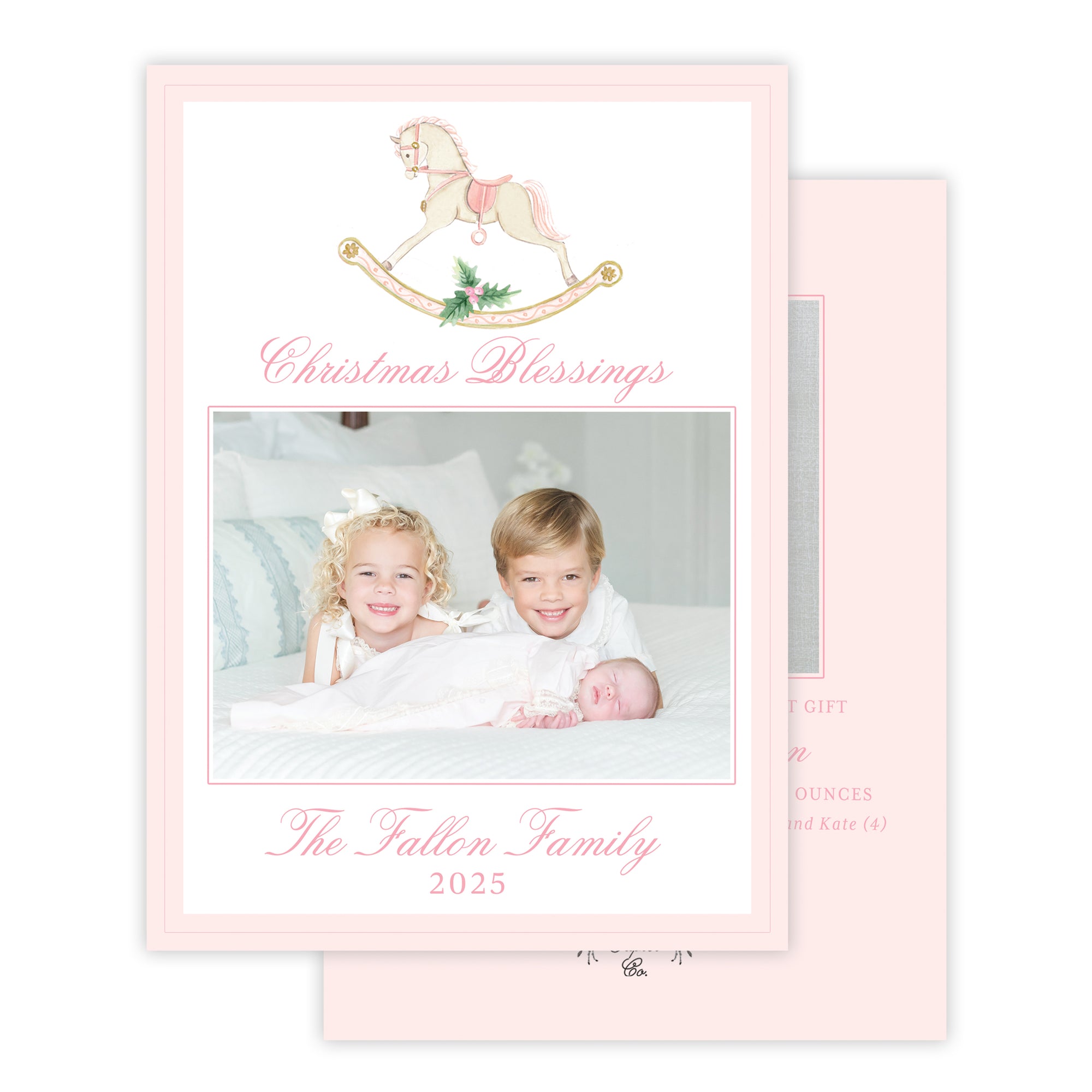 Pink Holiday Birth Announcement Card