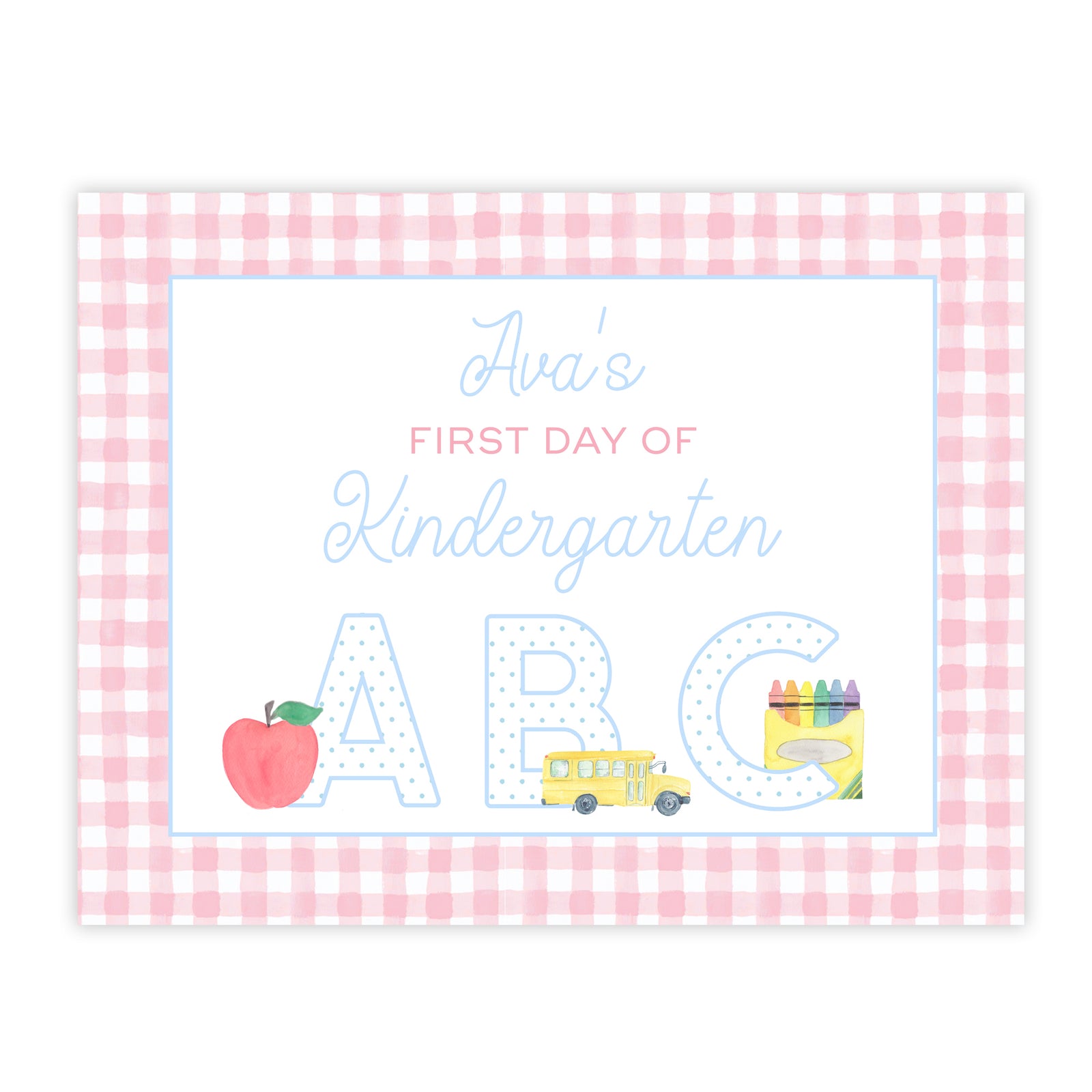 First and Last Day of School Sign in Pink Gingham ABC