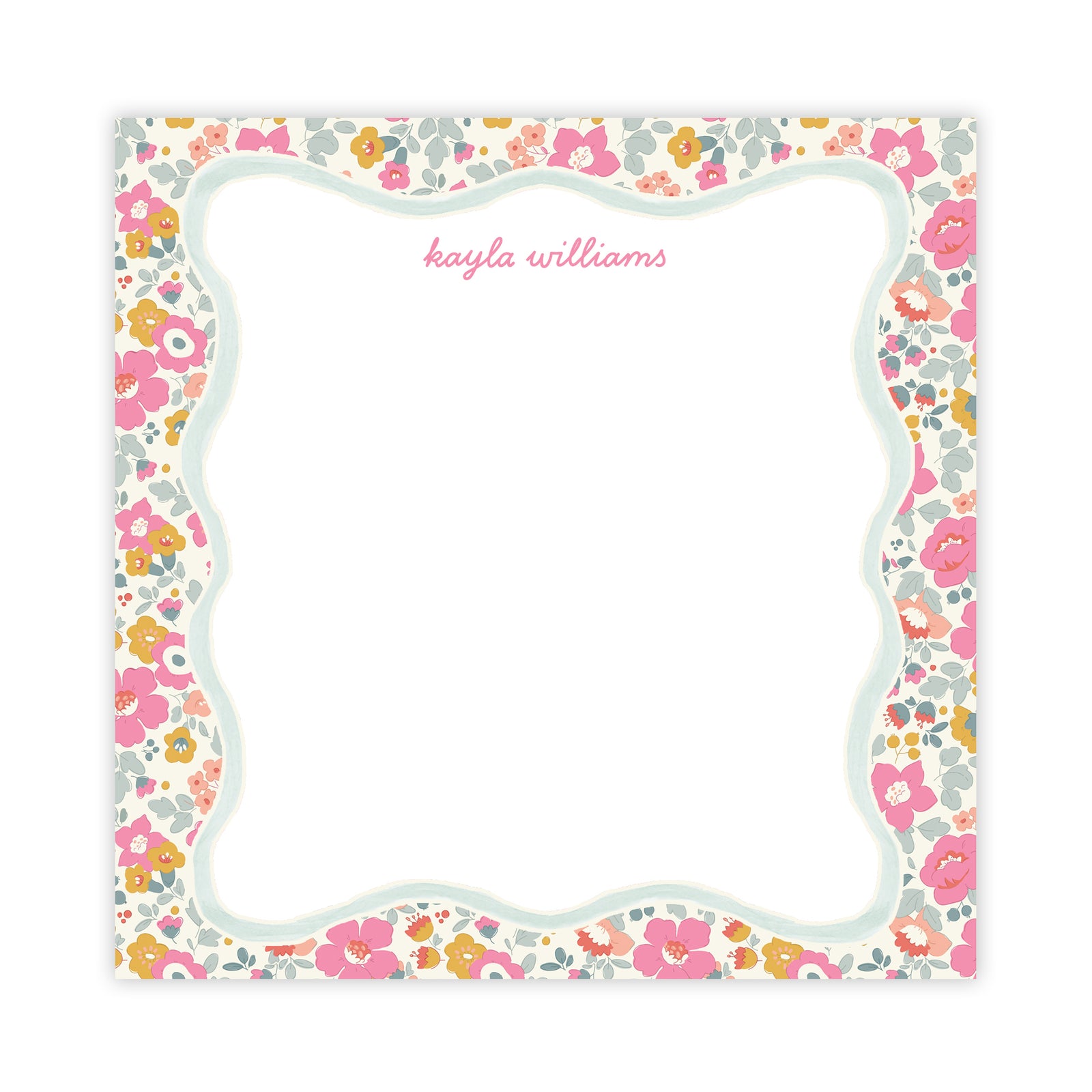 Pink and Green Script Floral Notepad