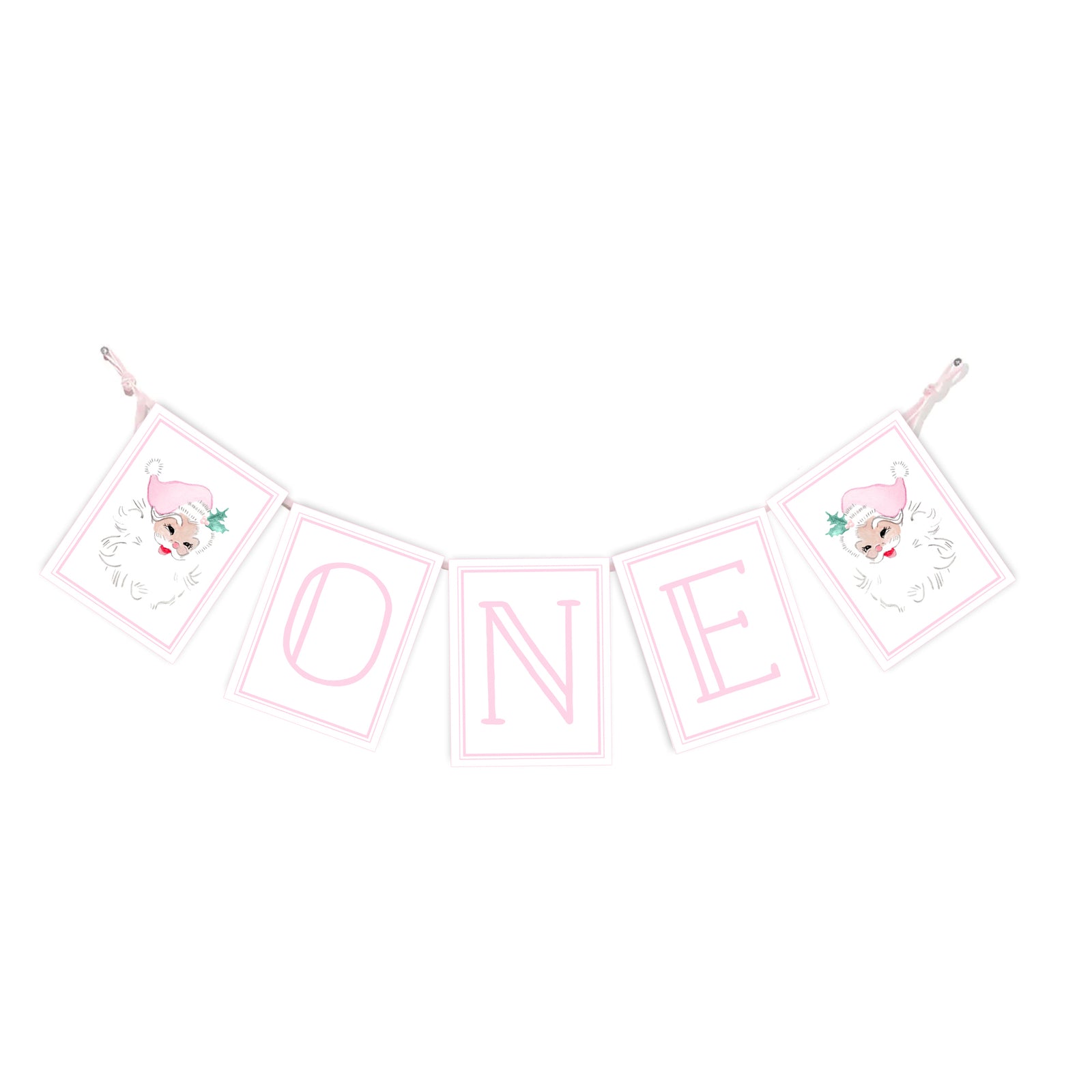 Pink Santa First Birthday Banner