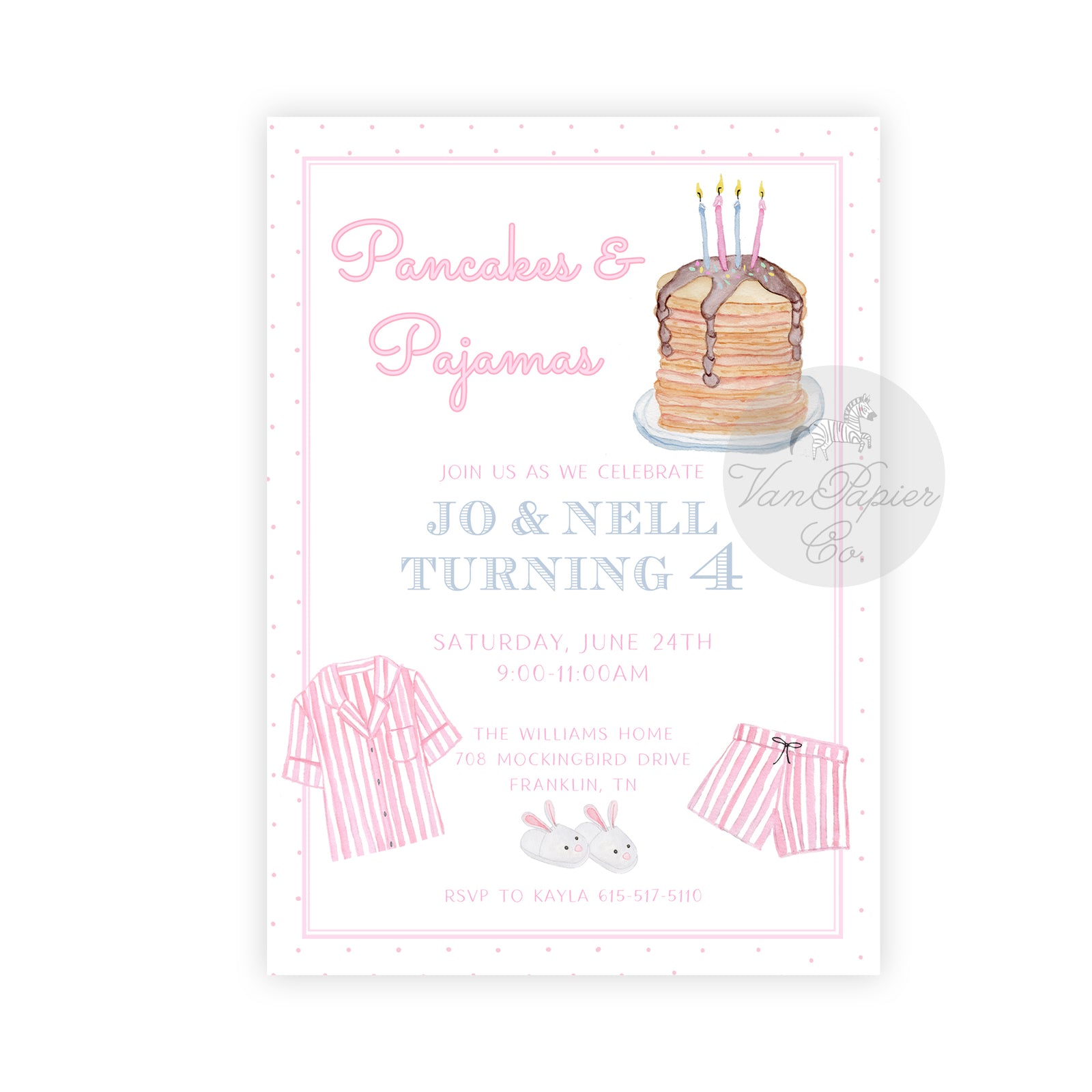 Pancakes and Pajamas Birthday Invitation