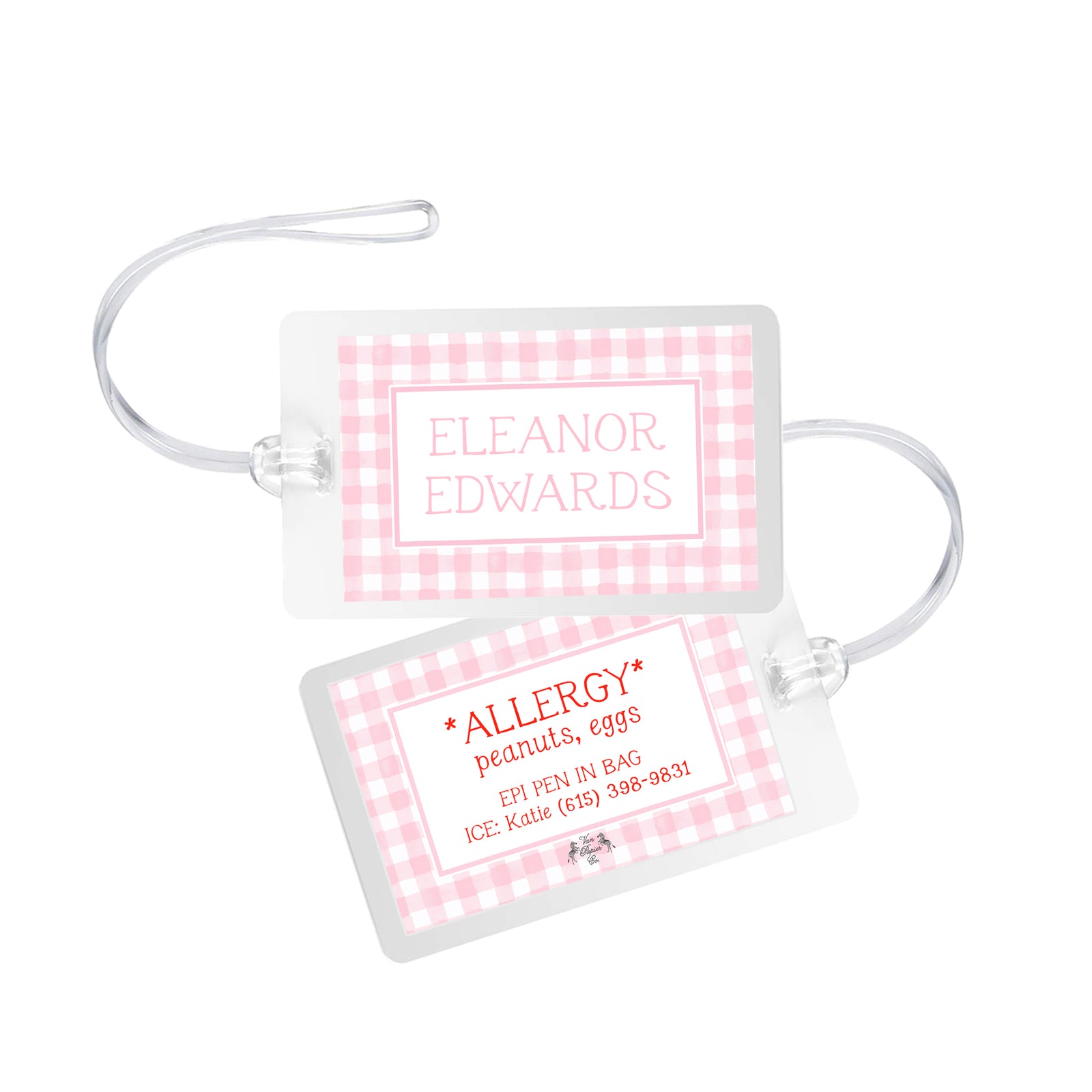 Pink Plaid Allergy Bag Tag