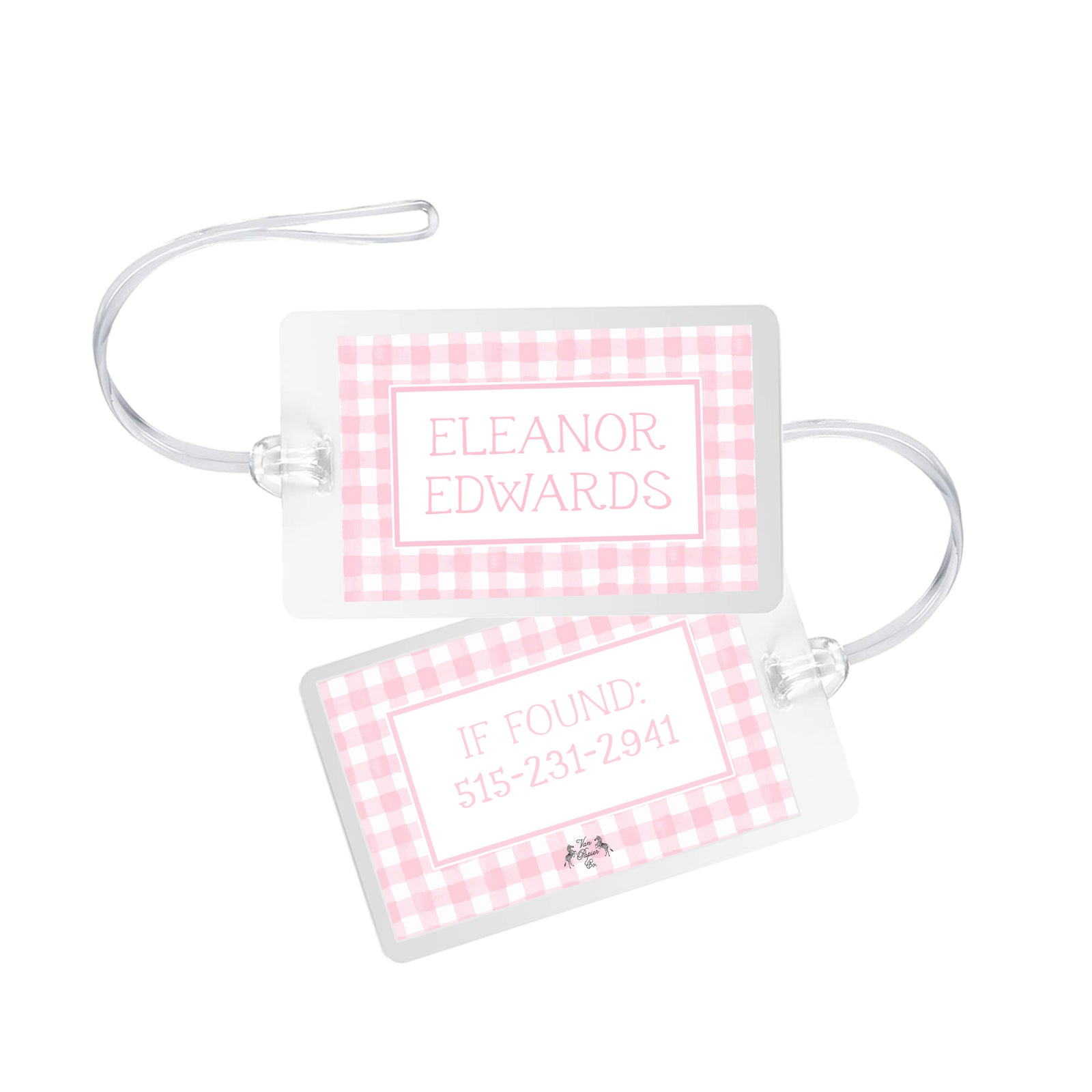 Pink Plaid Allergy Bag Tag