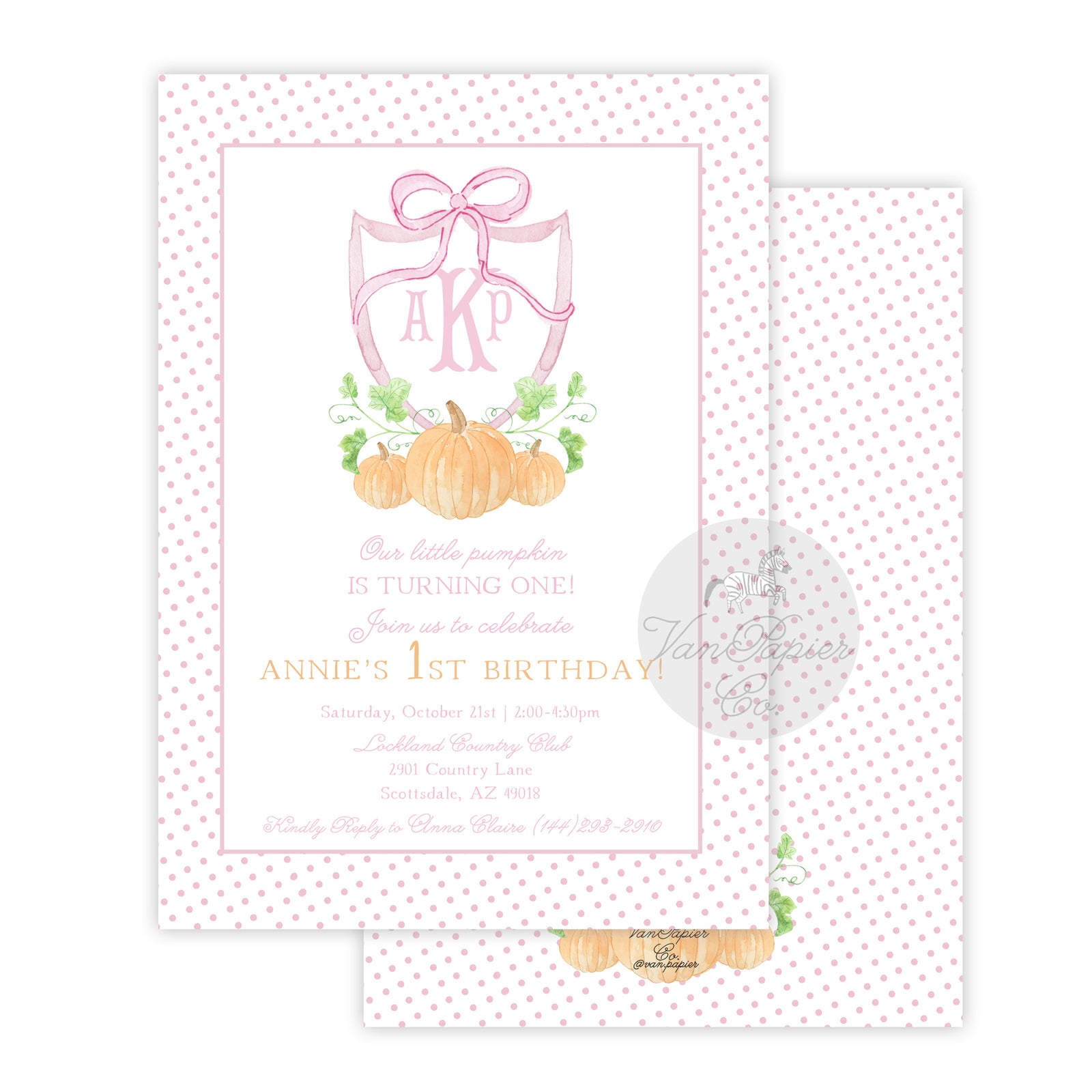 Watercolor Pink Pumpkin Invitations