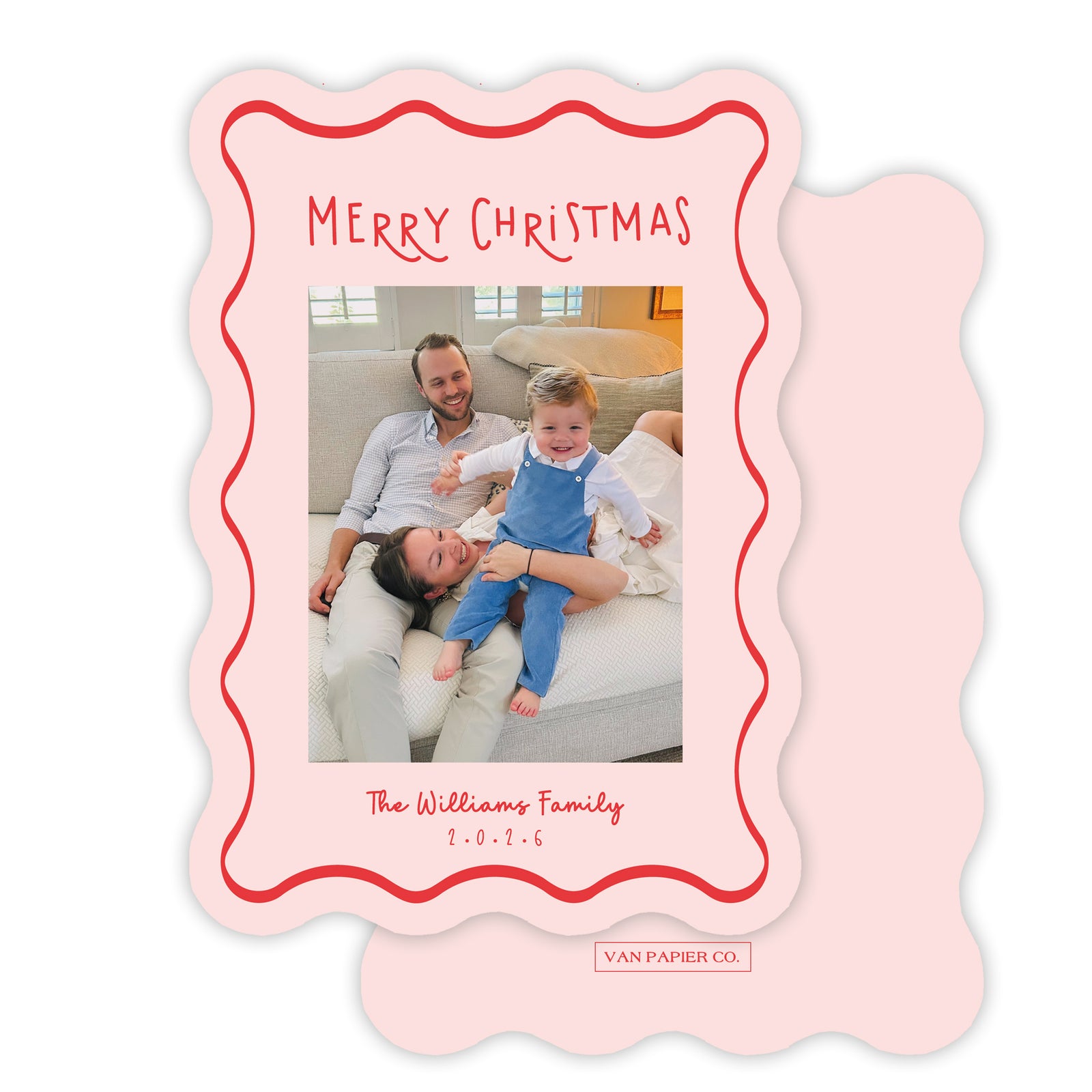 Pink Stripe Wavy Border Holiday Card