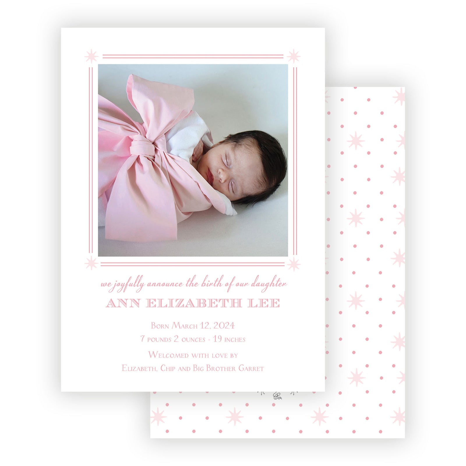 Pink Star Dot Birth Announcement
