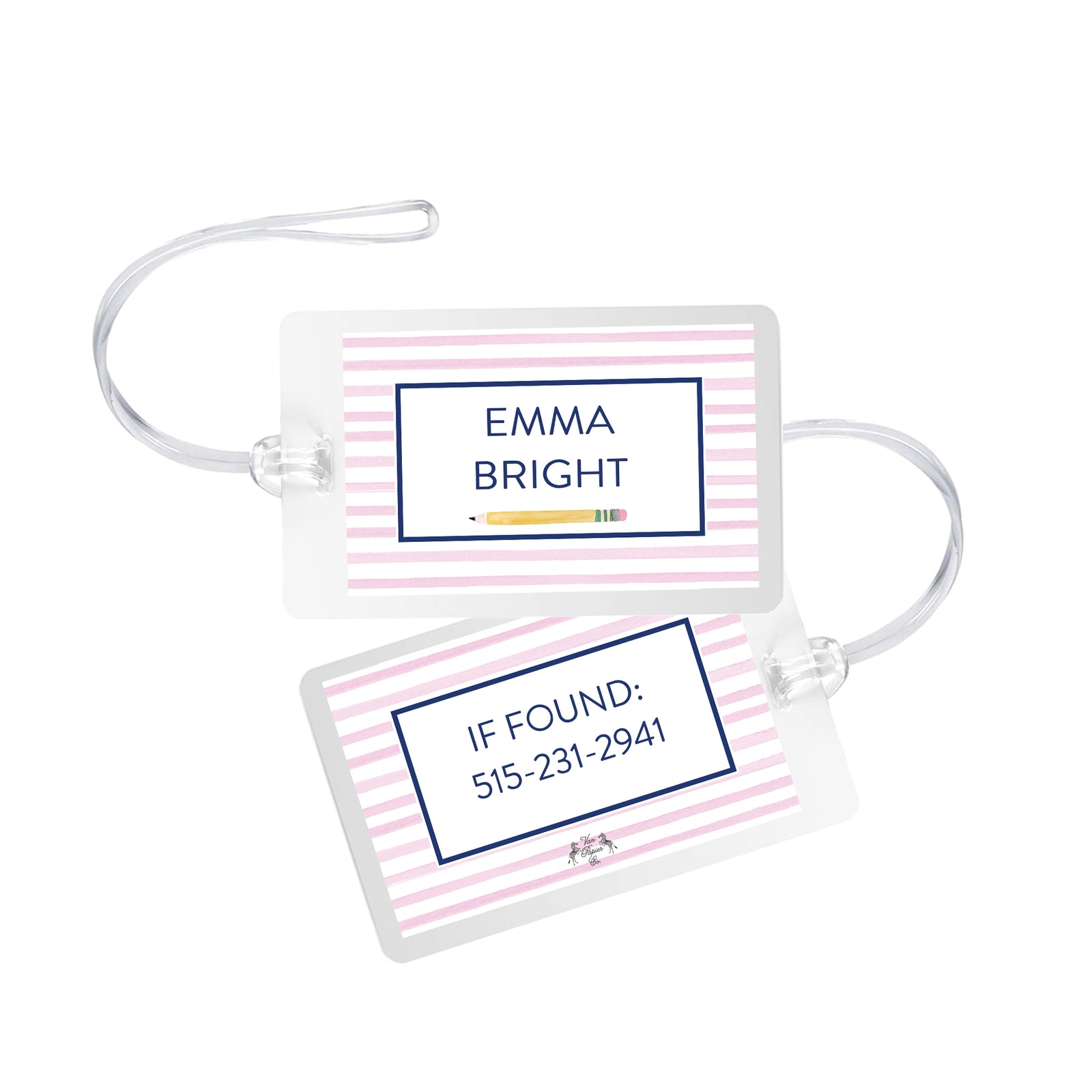 Pink Striped Laminated Bag Tag