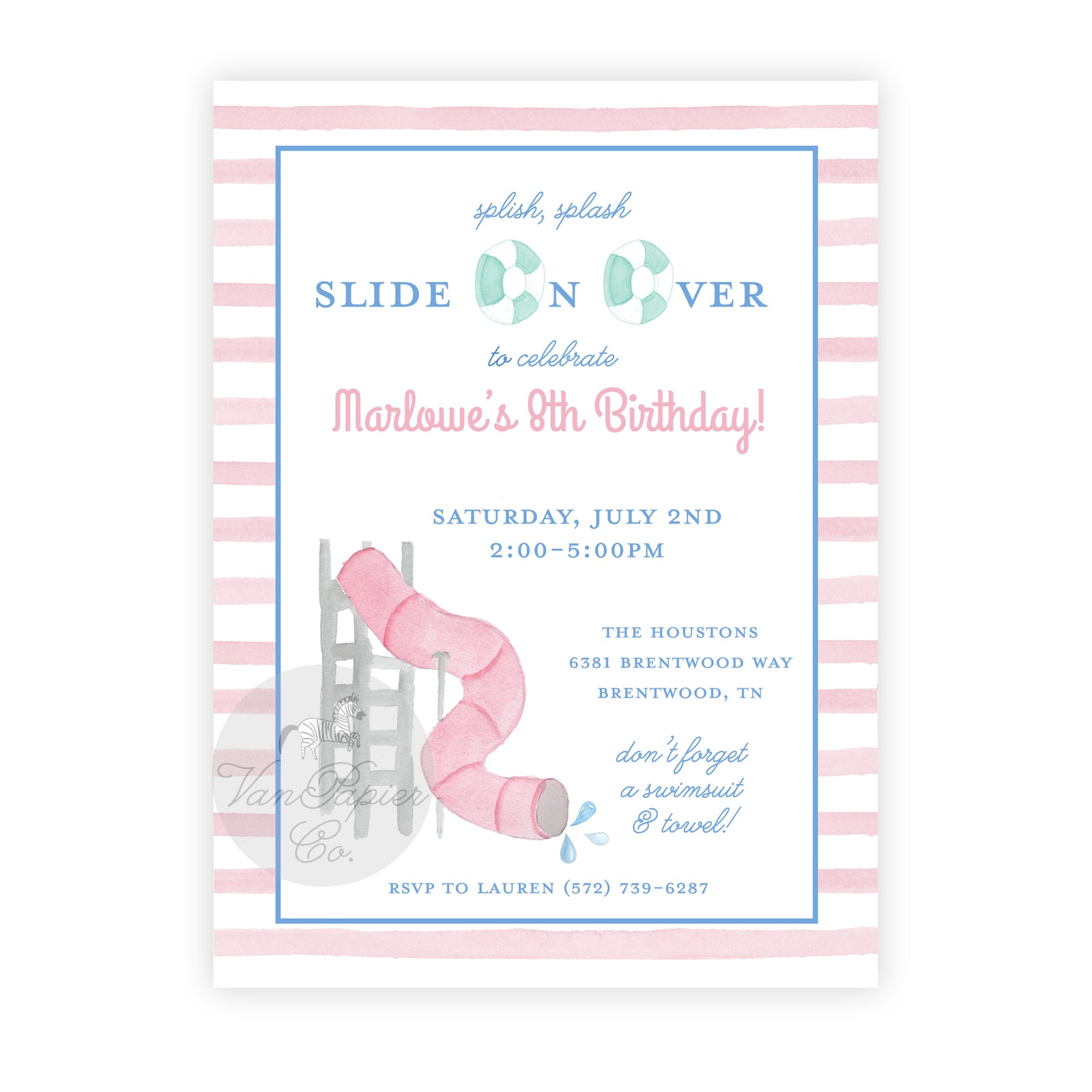 Pink Waterslide Birthday Invitation