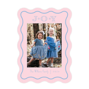 Pink and Blue Wavy Border Christmas Card