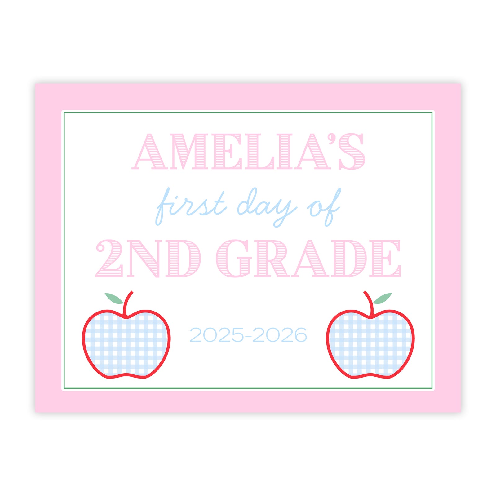 First and Last Day of School Sign in Pink with Gingham Apples