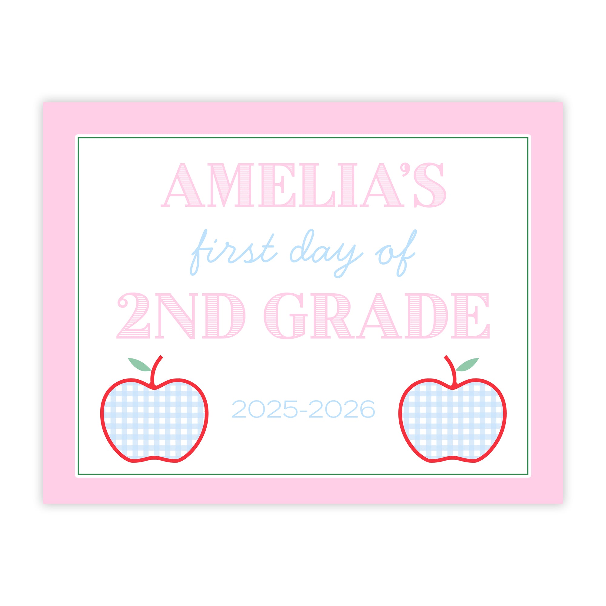 First and Last Day of School Sign in Pink with Gingham Apples