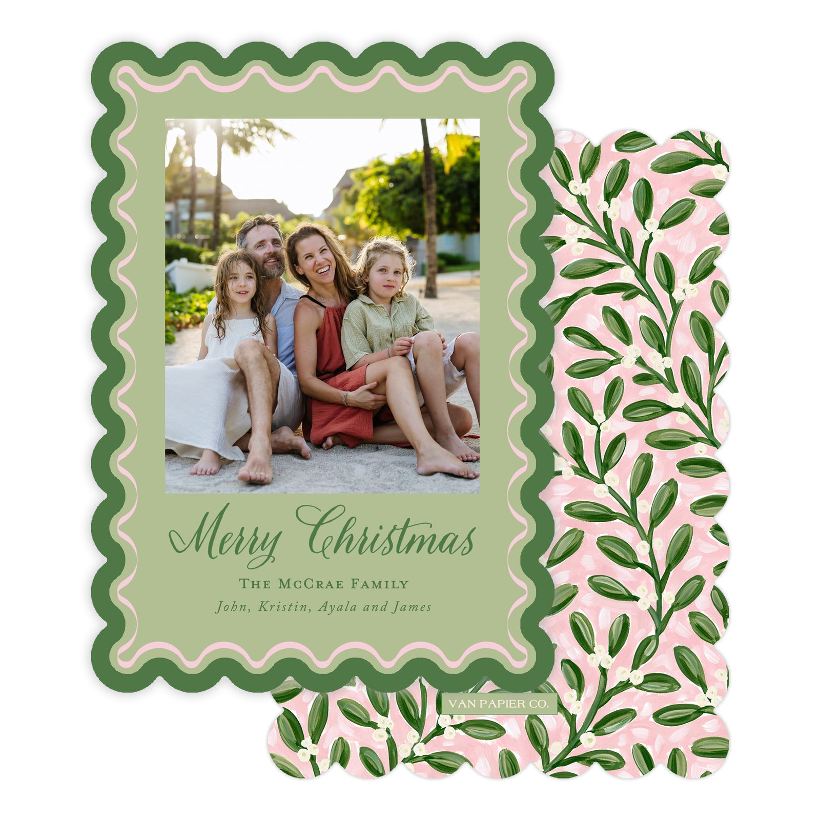 Pink and Green Scalloped Border Holiday Card