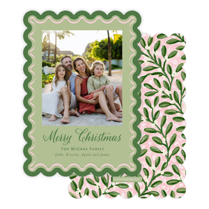 Pink and Green Scalloped Border Holiday Card