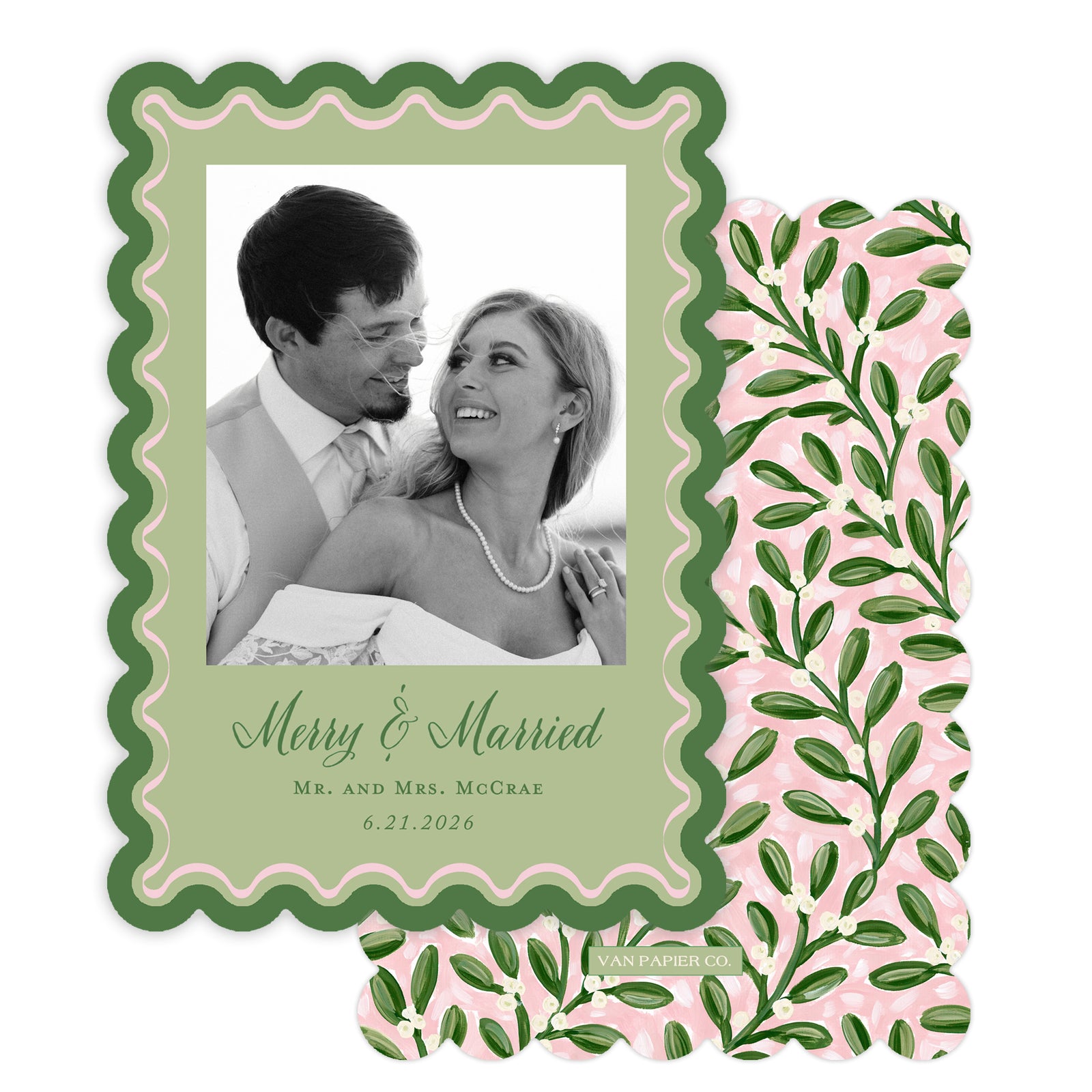 Pink and Green Scalloped Border Holiday Card