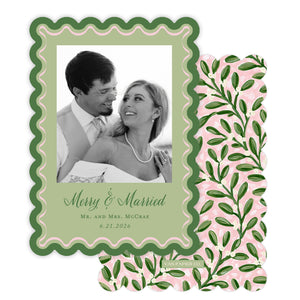 Pink and Green Scalloped Border Holiday Card
