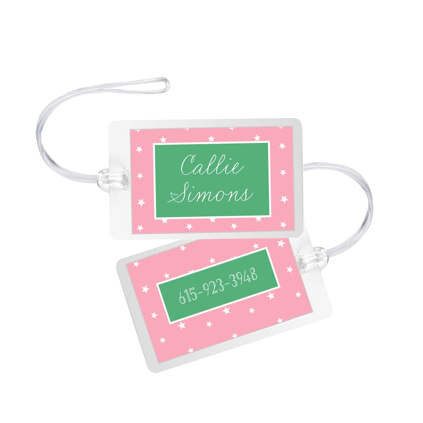 Pink and Green Star Laminated Bag Tag