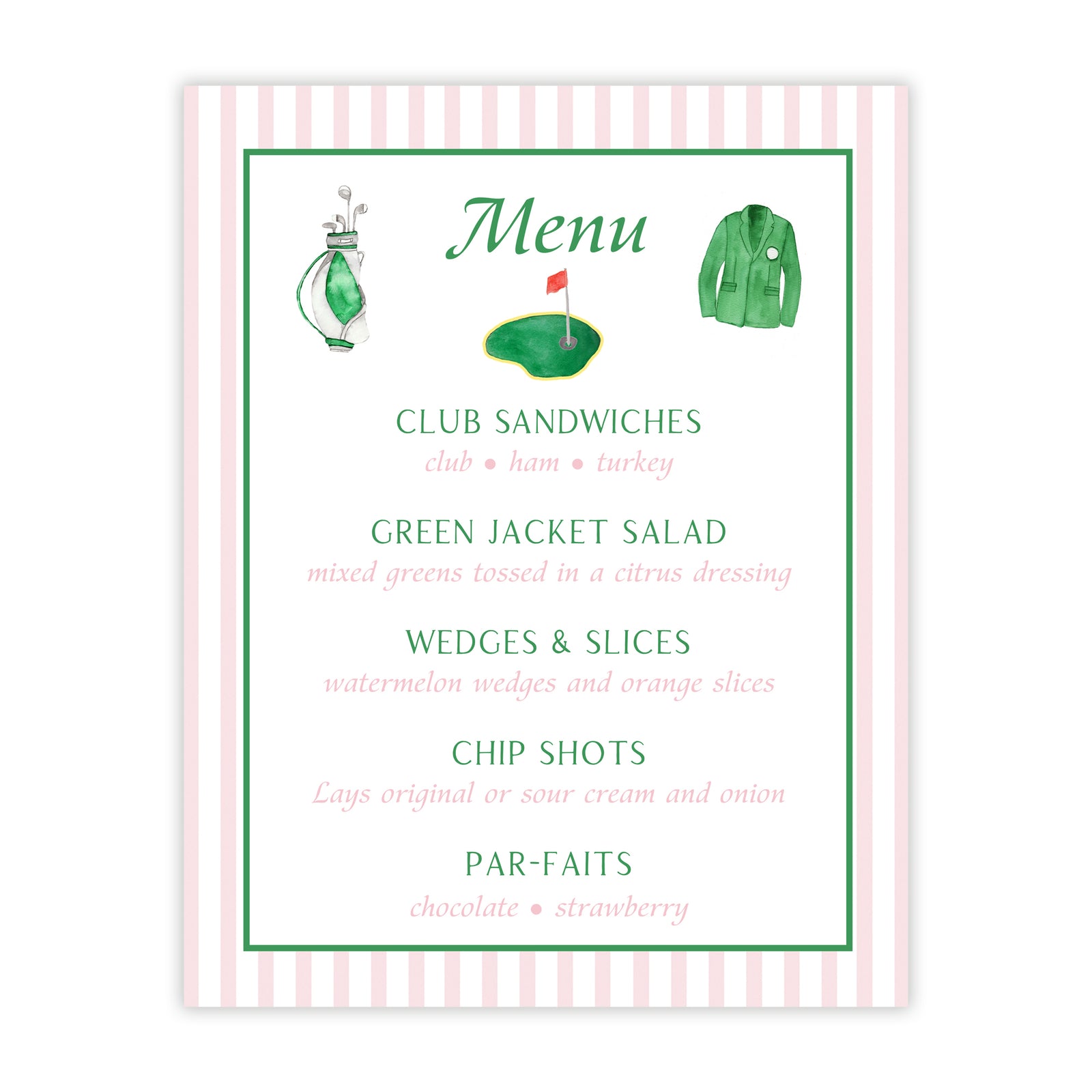 Masters Party Menu