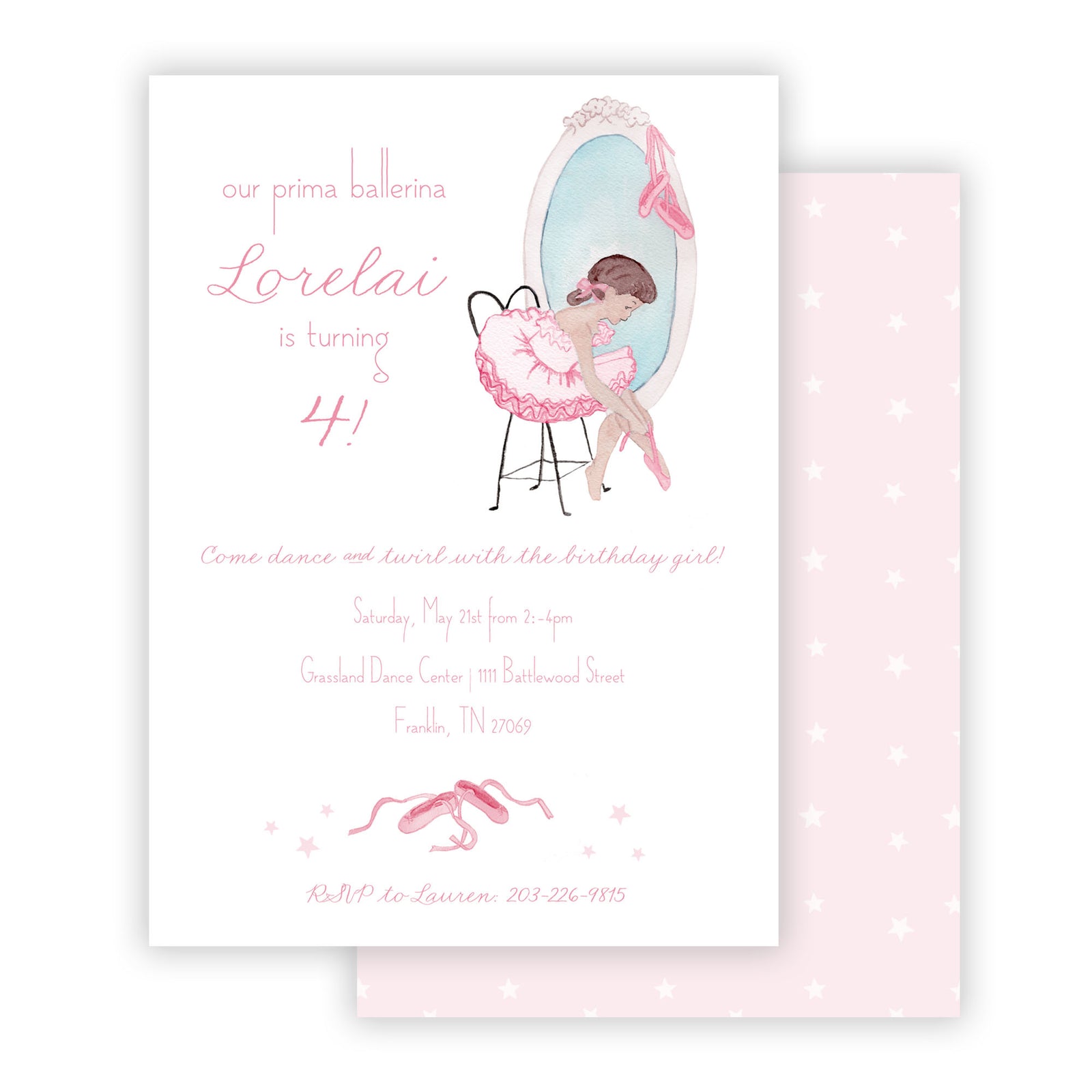 Watercolor Ballerina Birthday Invitation