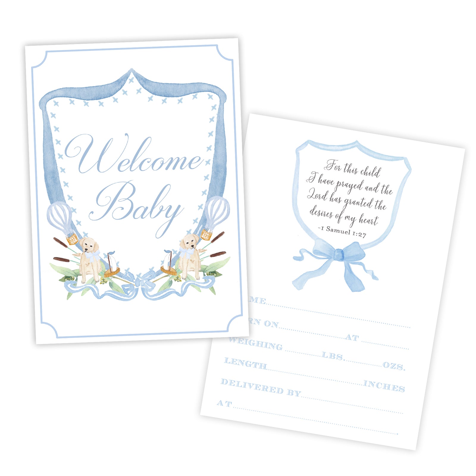 Boys Watercolor Puppy Crest Milestone Cards