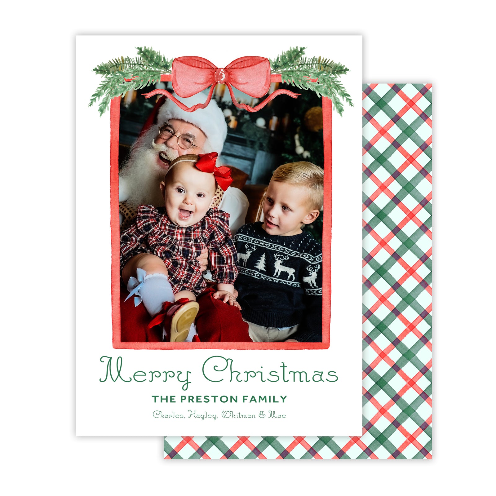 Watercolor Bow Plaid Christmas Card