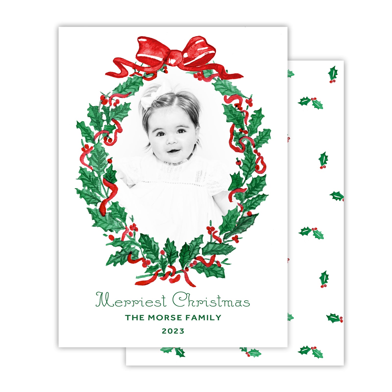 Classic Christmas Wreath & Holly Card