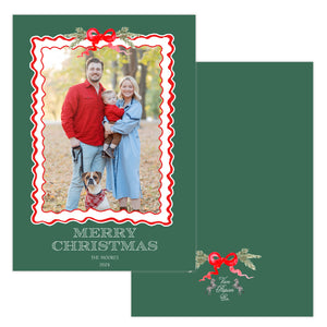 Green Ribbons and Bows Christmas Card