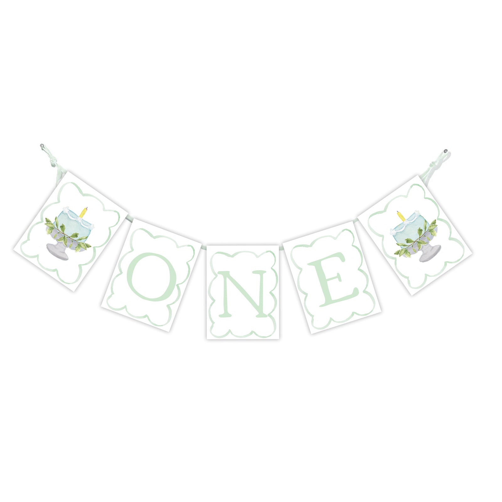 "ONE" Green Scallop High Chair Banner