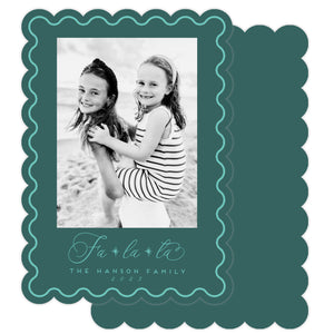 Teal Green Christmas Card with text of 'fa la la'