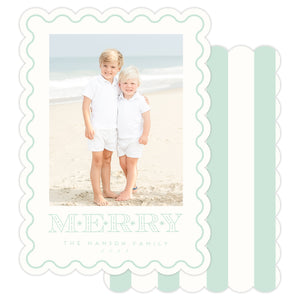 Christmas Card  with a decorative scallop border and 'Merry' text.