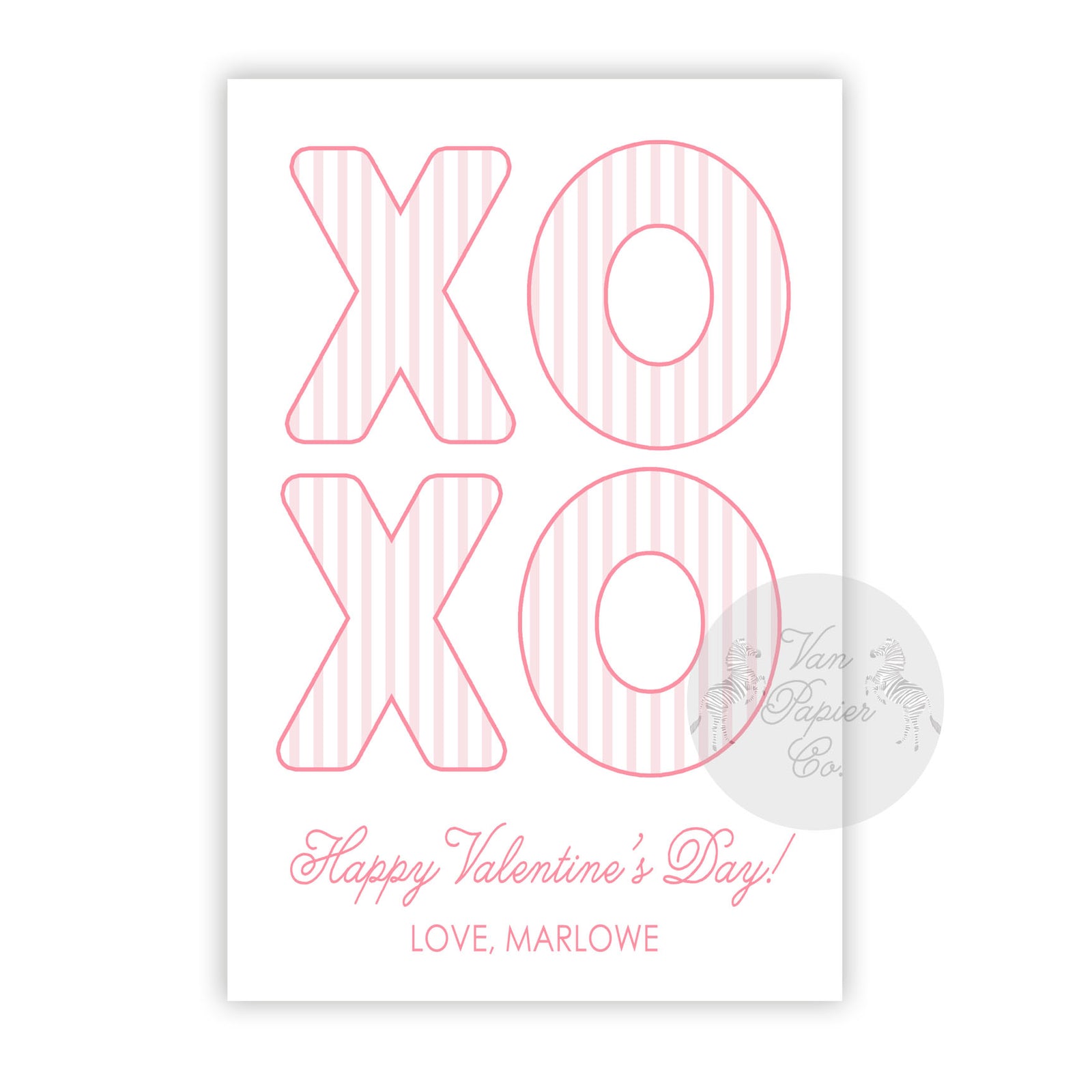 XO Pink Stripe Valentines Tag
