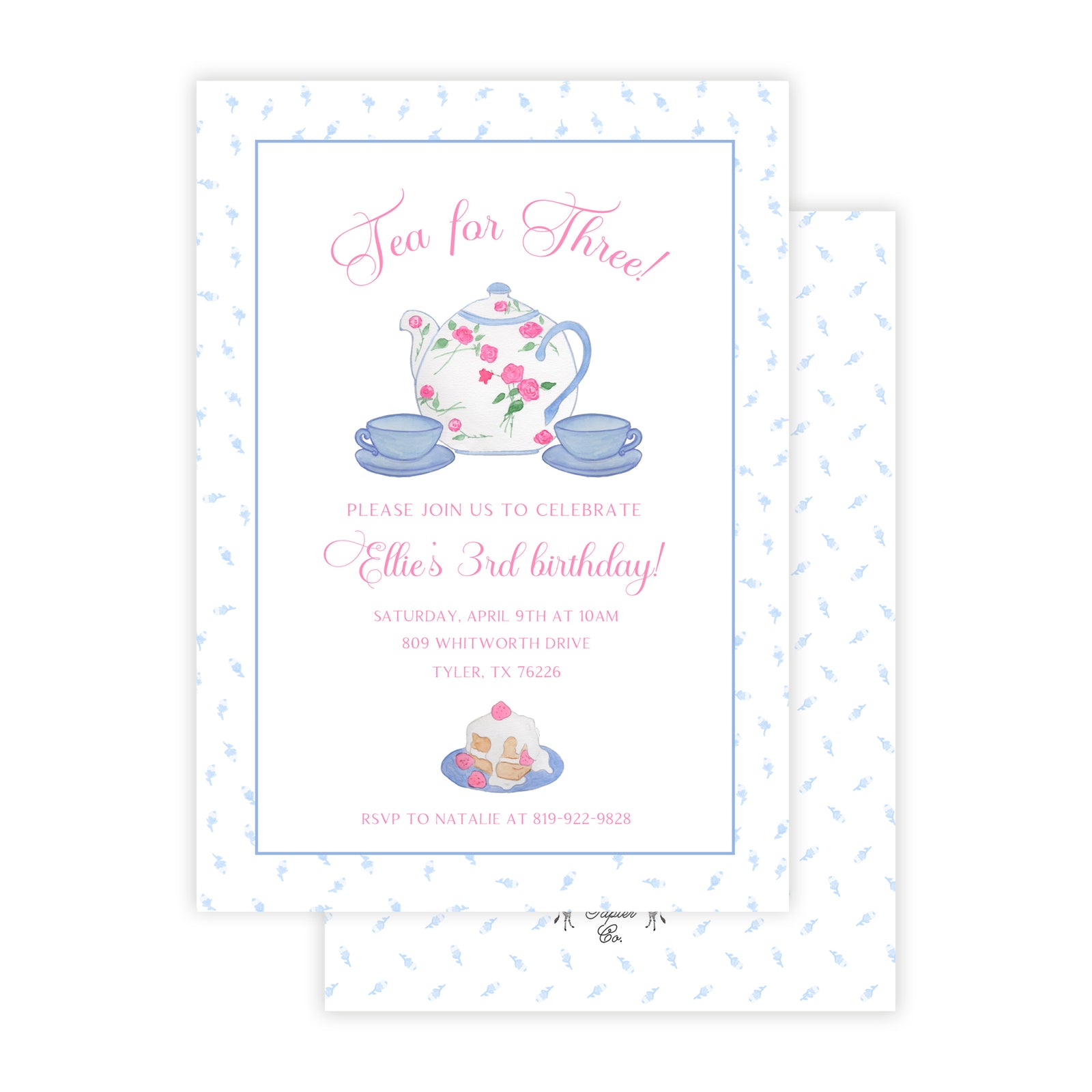 Watercolor Tea Party Birthday Invitation