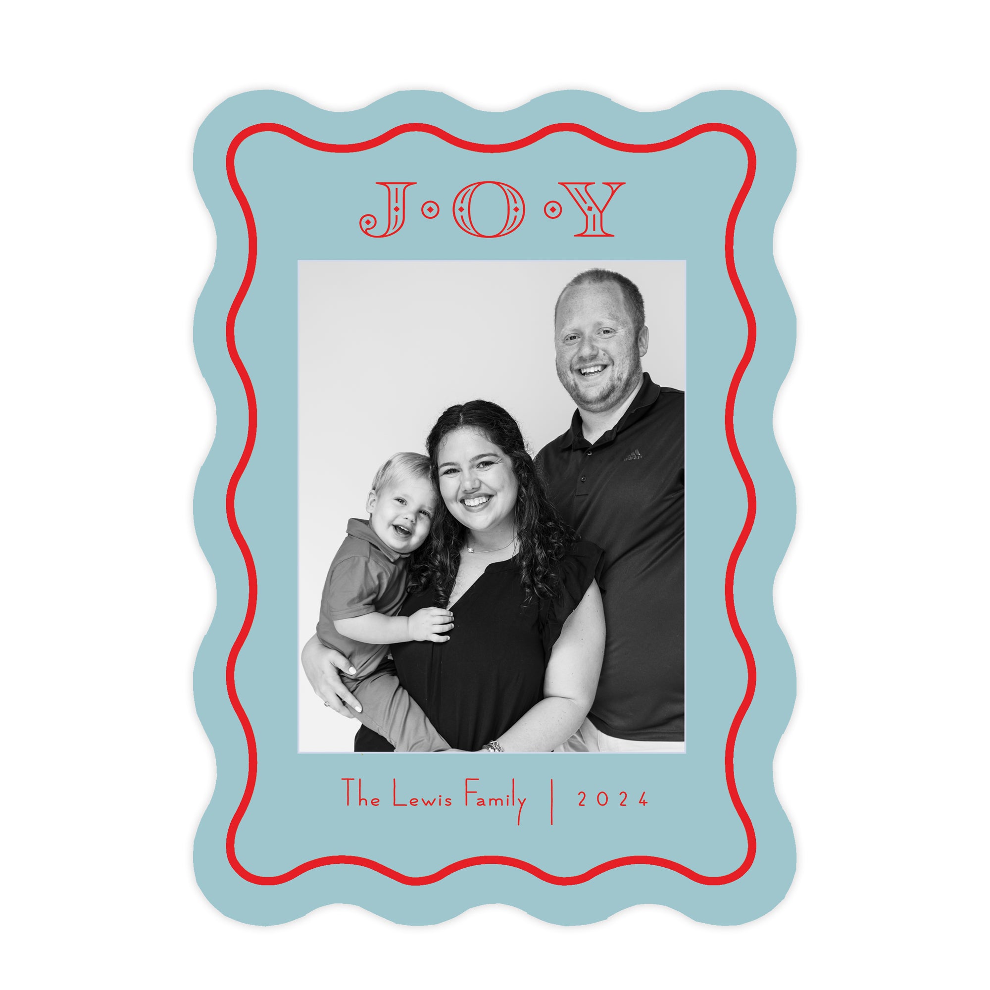 Teal and Red Wavy Border Christmas Card