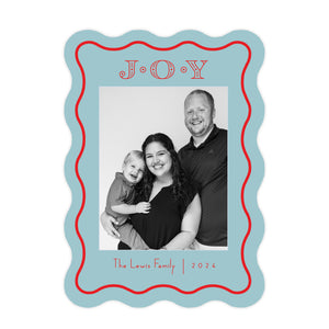 Teal and Red Wavy Border Christmas Card